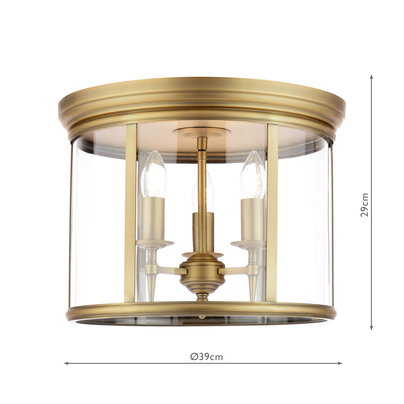 Marble Hill 3 Light Flush Aged Brass and Glass
