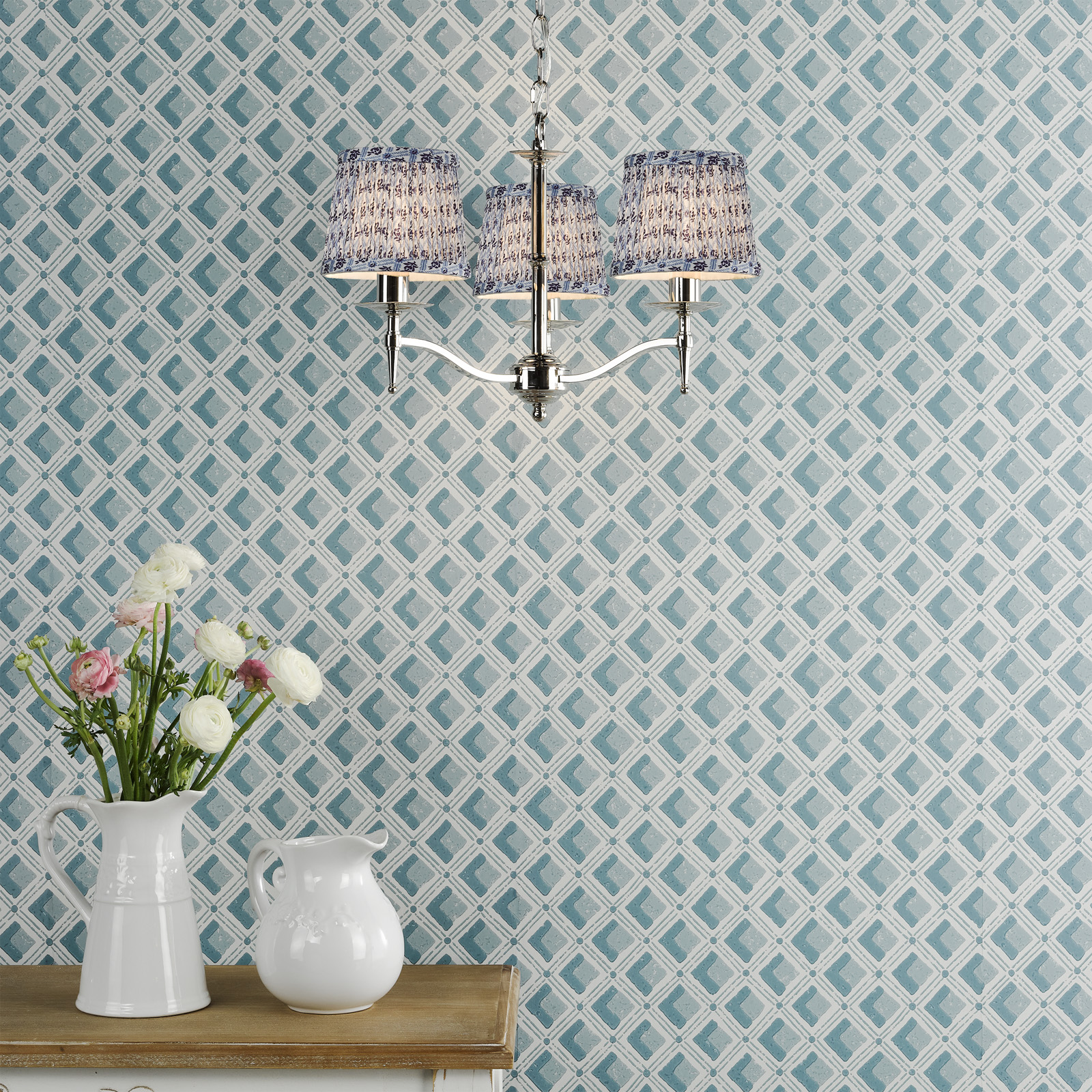 Marble Hill 3 Light Armed Pendant Polished Nickel With Shade