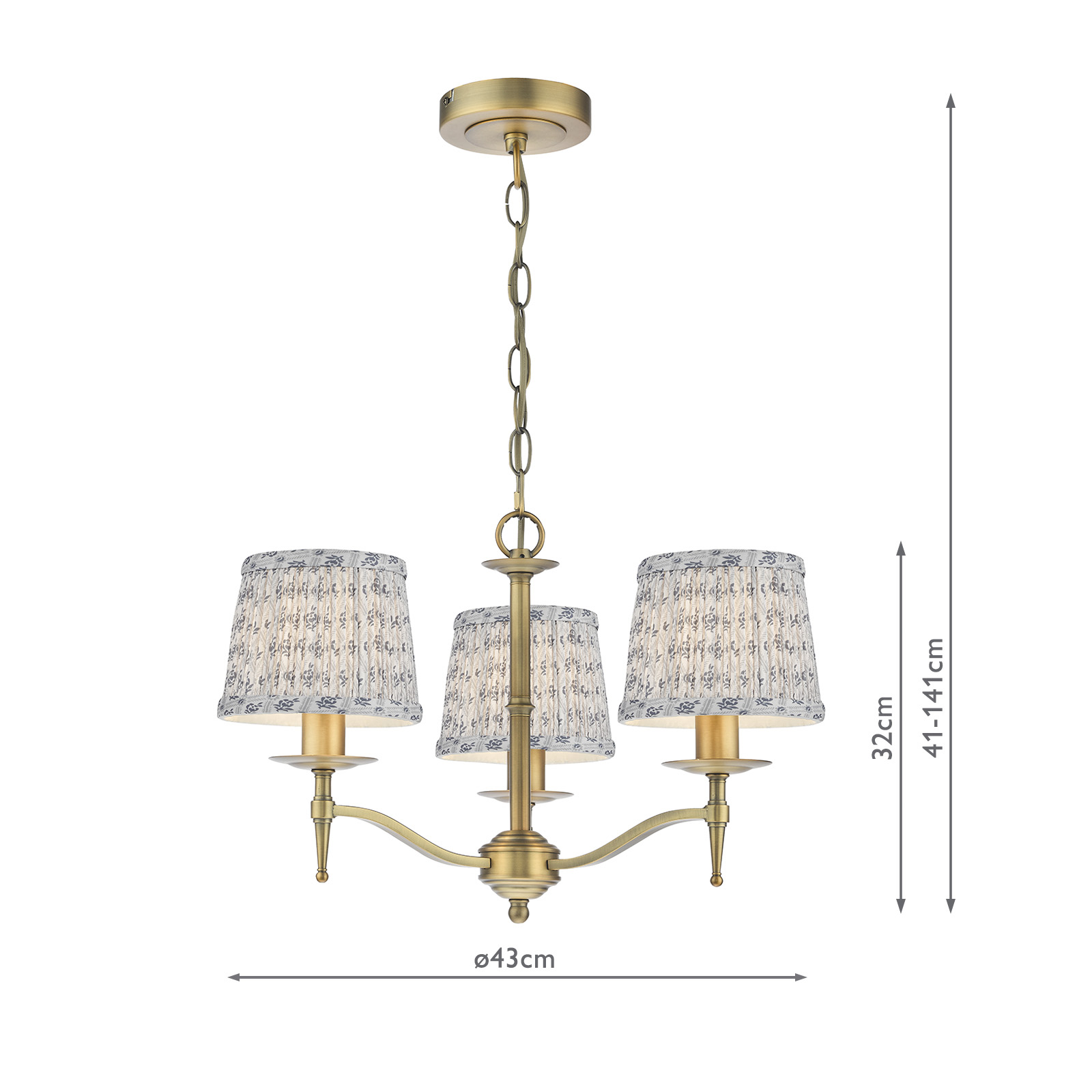 Marble Hill 3 Light Armed Pendant Aged Brass and Grey With Shade