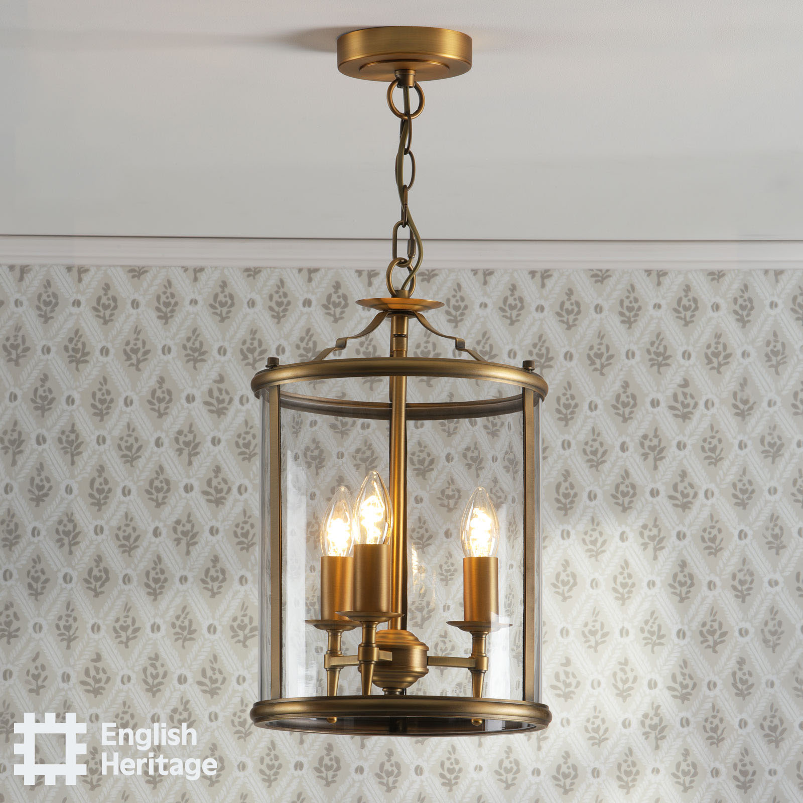 Marble Hill 3 Light Lantern Aged Brass and Glass