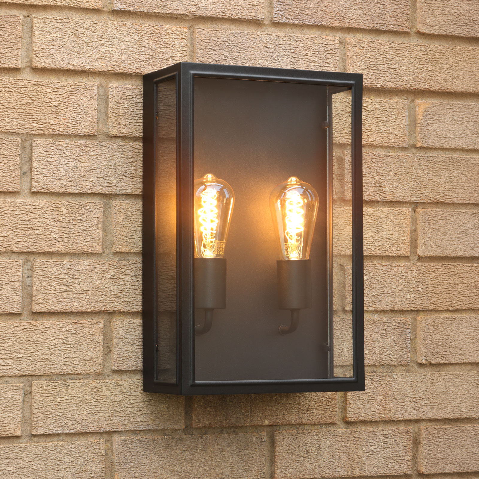 Mazin 2 Light Outdoor Wall Light Matt Black and Glass IP44