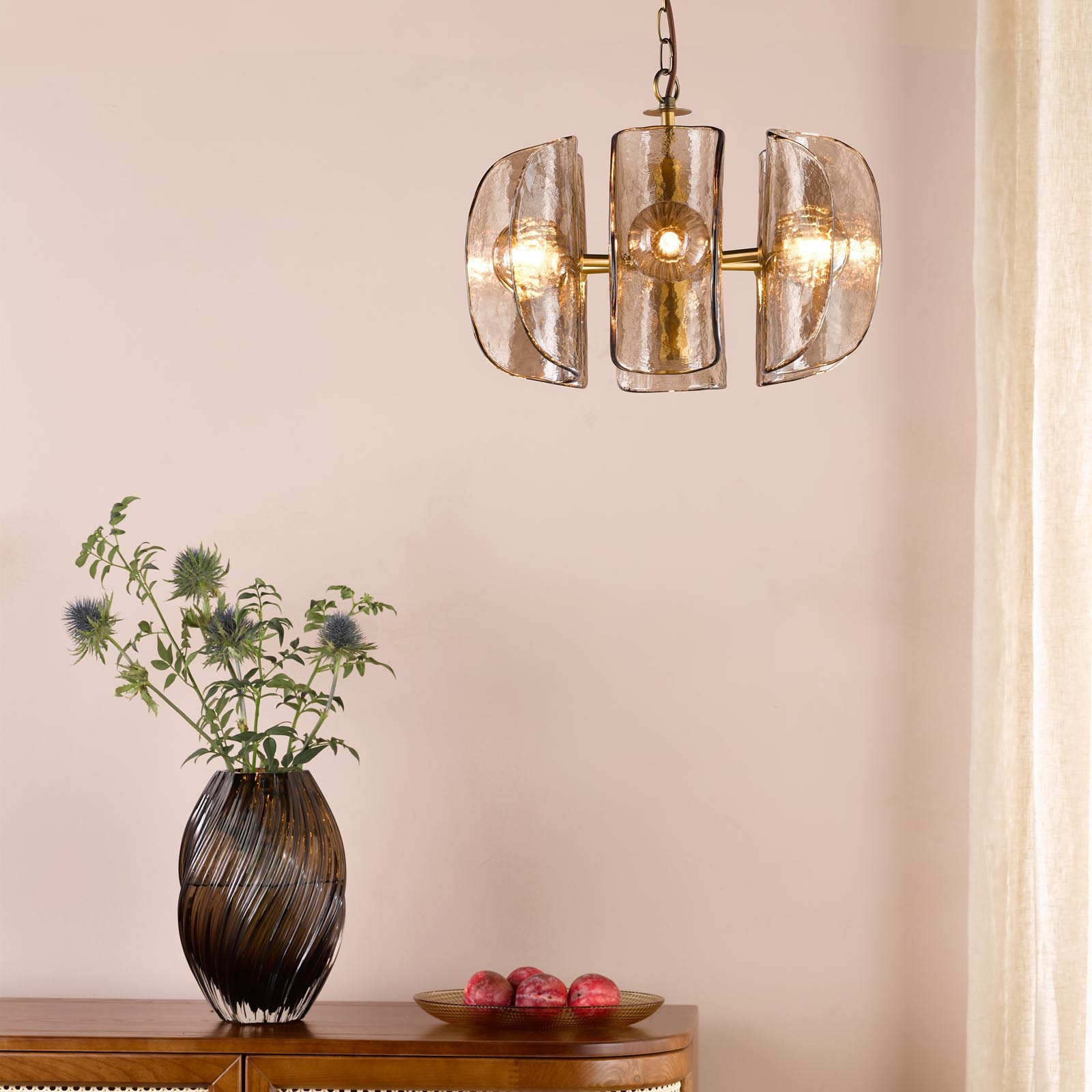 Megara 6 Light Pendant Antique Bronze and Tea Smoked Glass