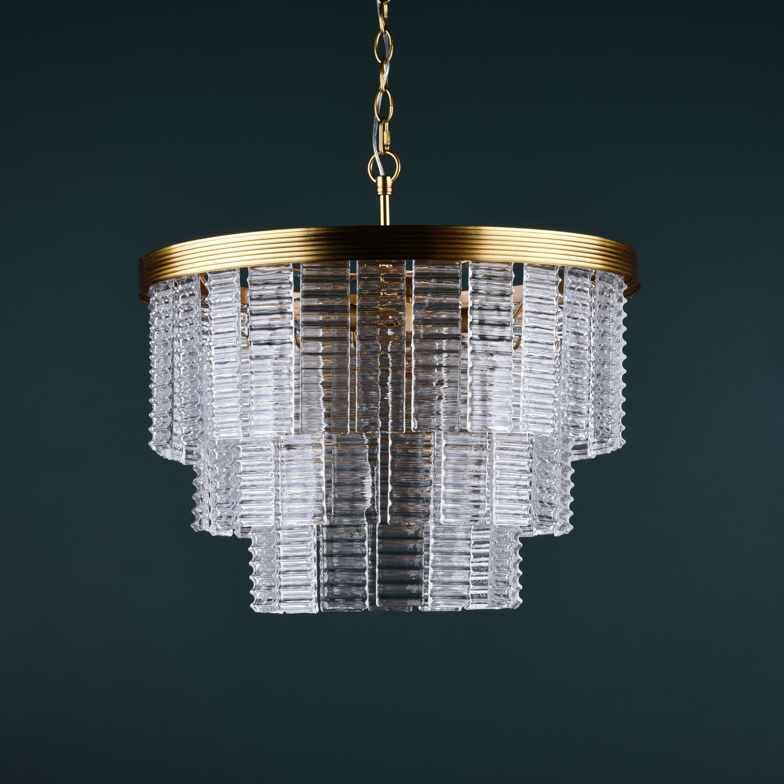 Moesha 6 Light Pendant Natural Brass and Ribbed Glass