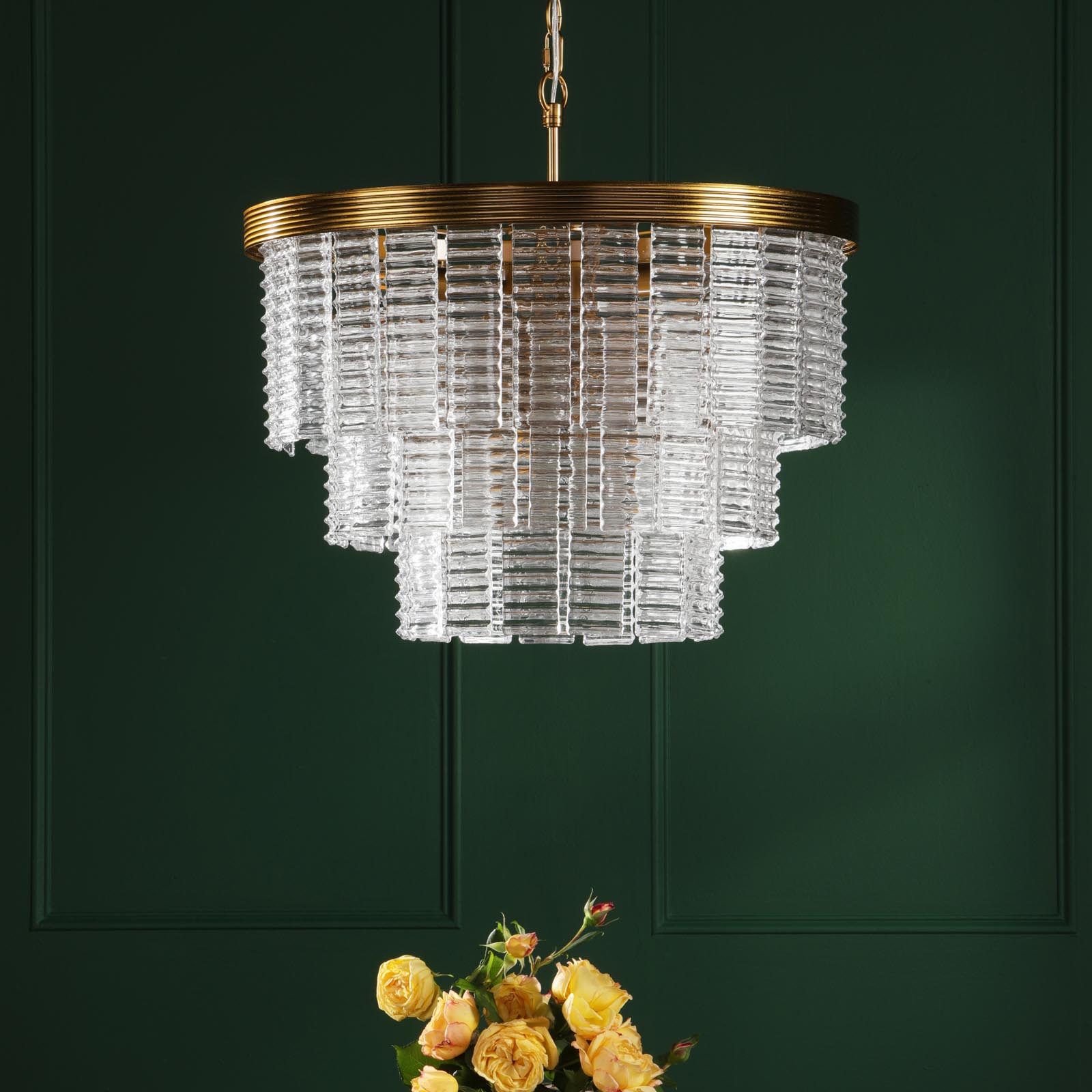 Moesha 6 Light Pendant Natural Brass and Ribbed Glass