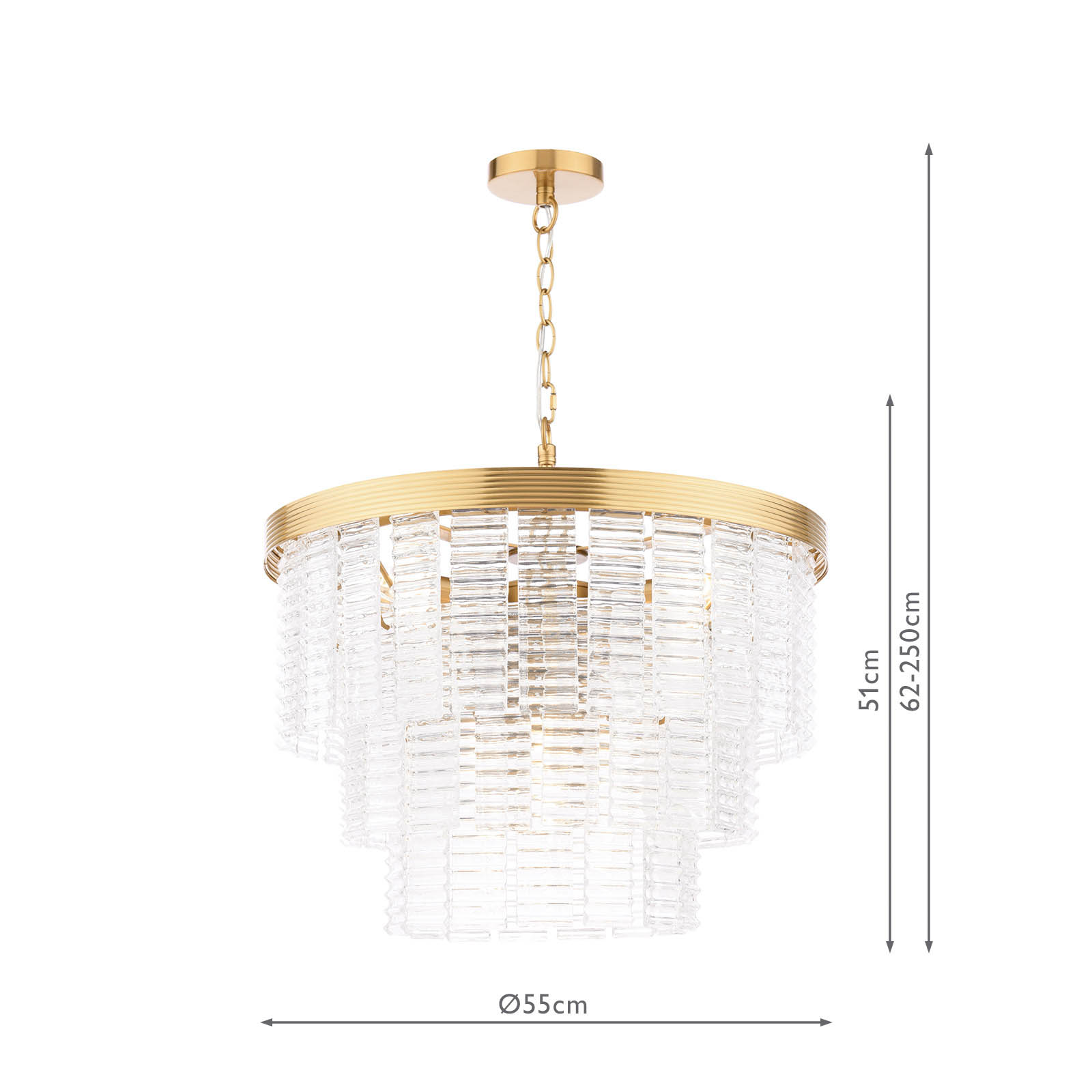 Moesha 6 Light Pendant Natural Brass and Ribbed Glass
