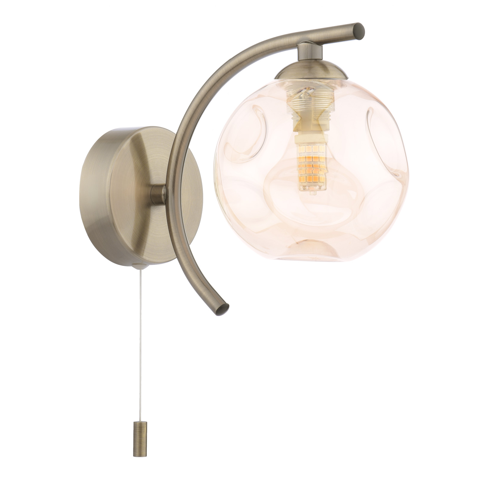 Nakita Wall Light Antique Brass With Closed Organic Amber Glass