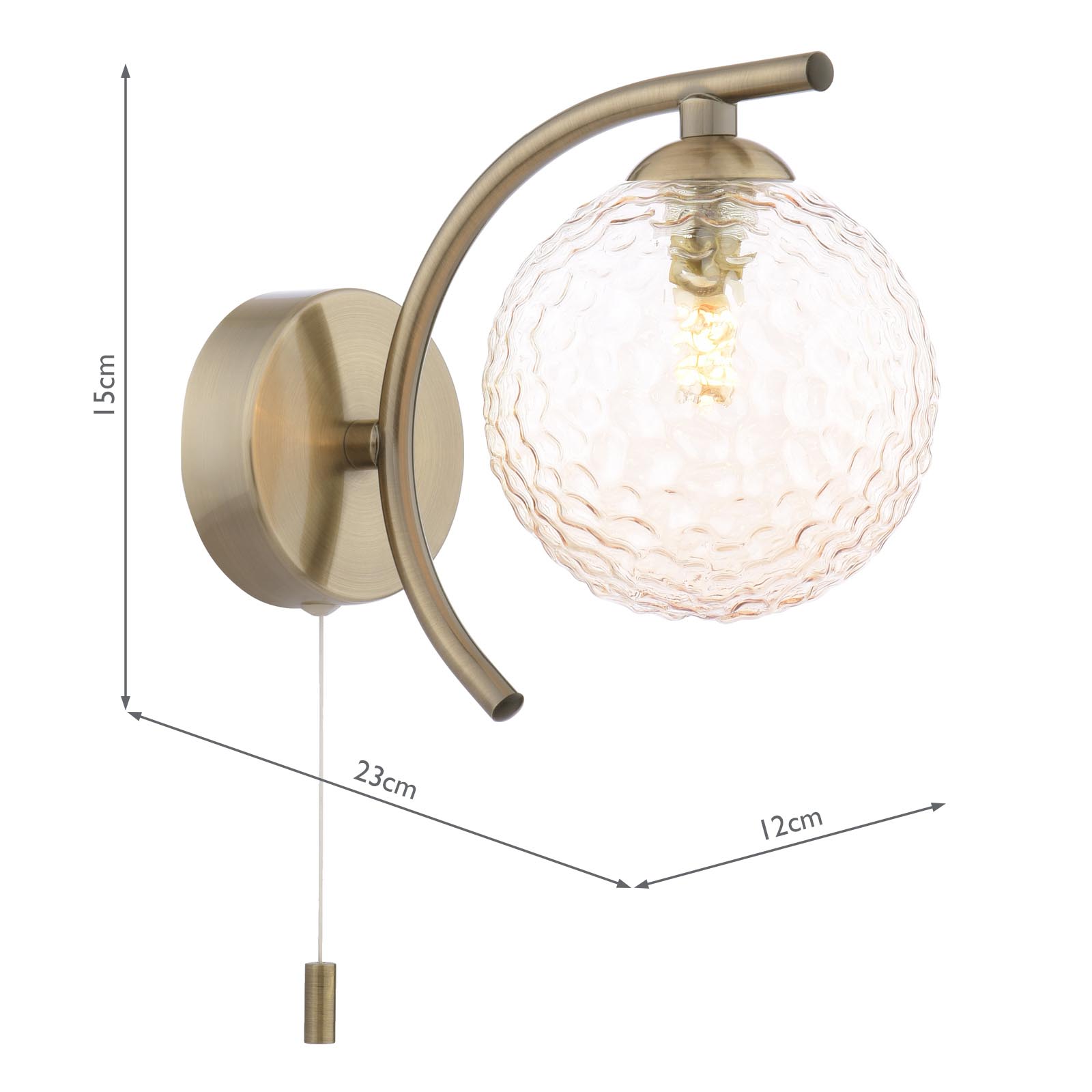 Nakita Wall Light Antique Brass With Amber Hammered Glass