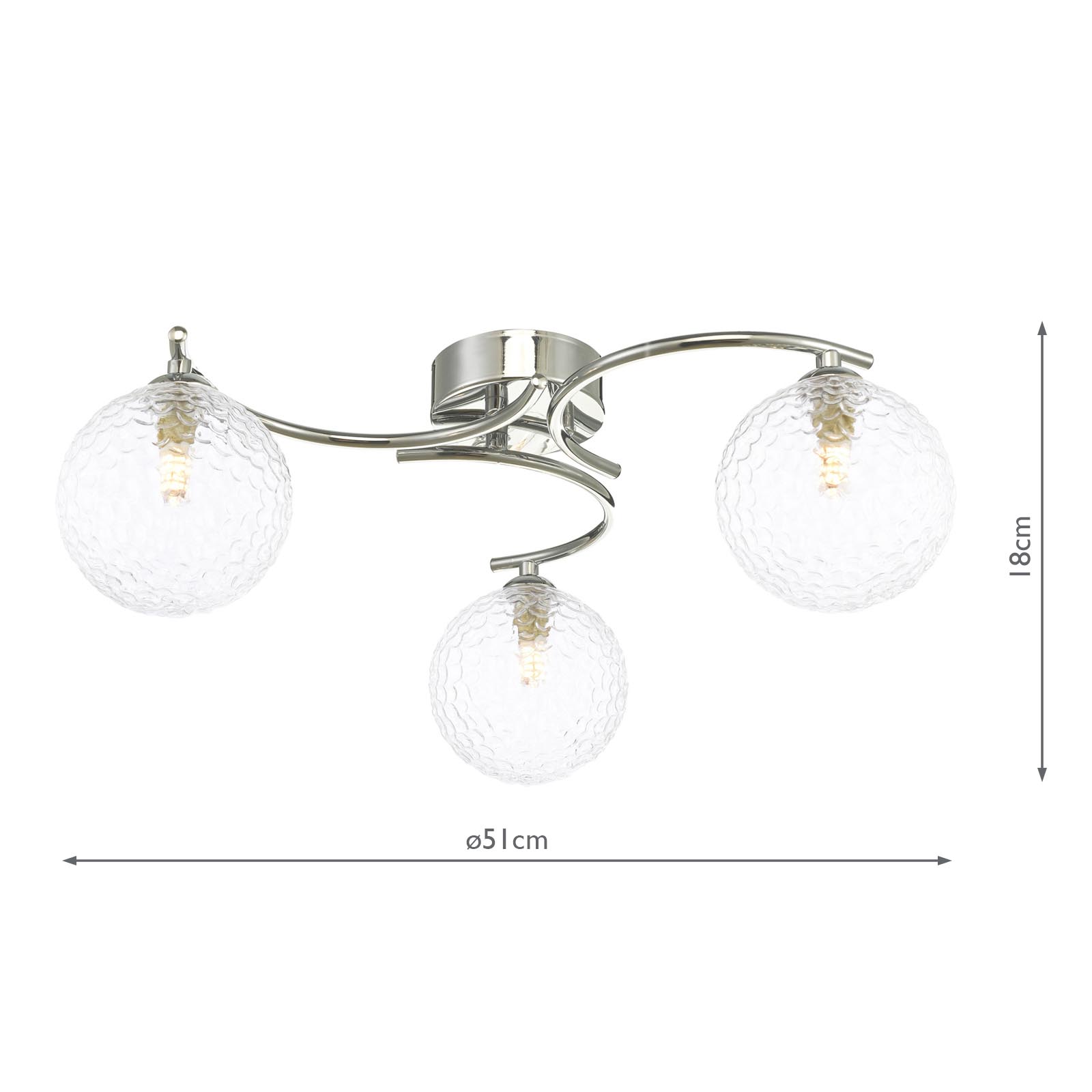 Nakita 3 Light Semi Flush Polished Chrome With Clear Hammered Glass