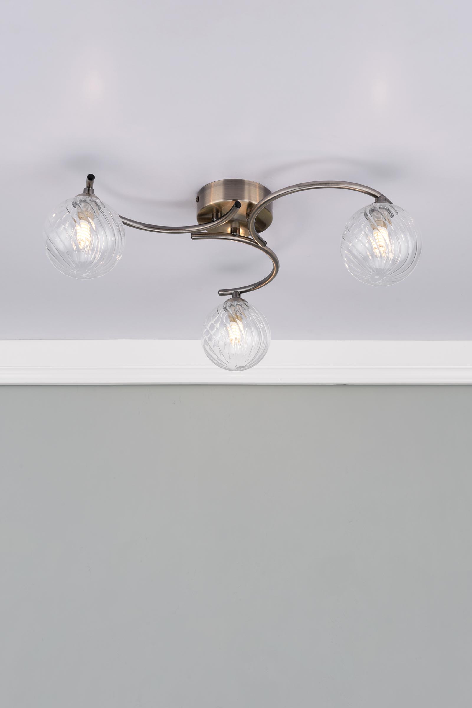 Nakita 3 Light Semi Flush Antique Brass With Twisted Glass