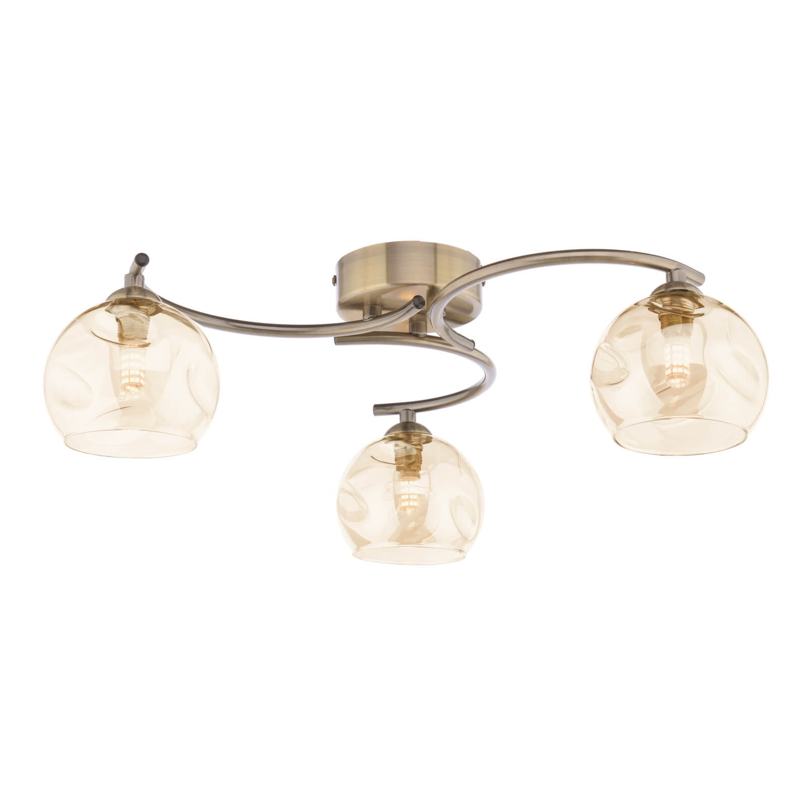 Nakita 3 Light Semi Flush Antique Brass With Organic Amber Glass