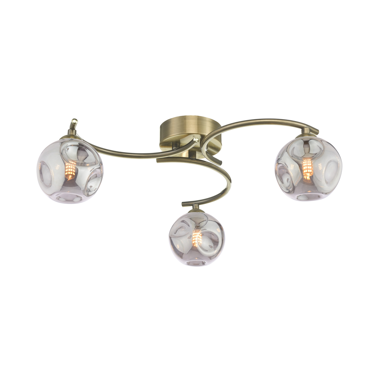 Nakita 3 Light Semi Flush Antique Brass With Closed Organic Smoked Glass