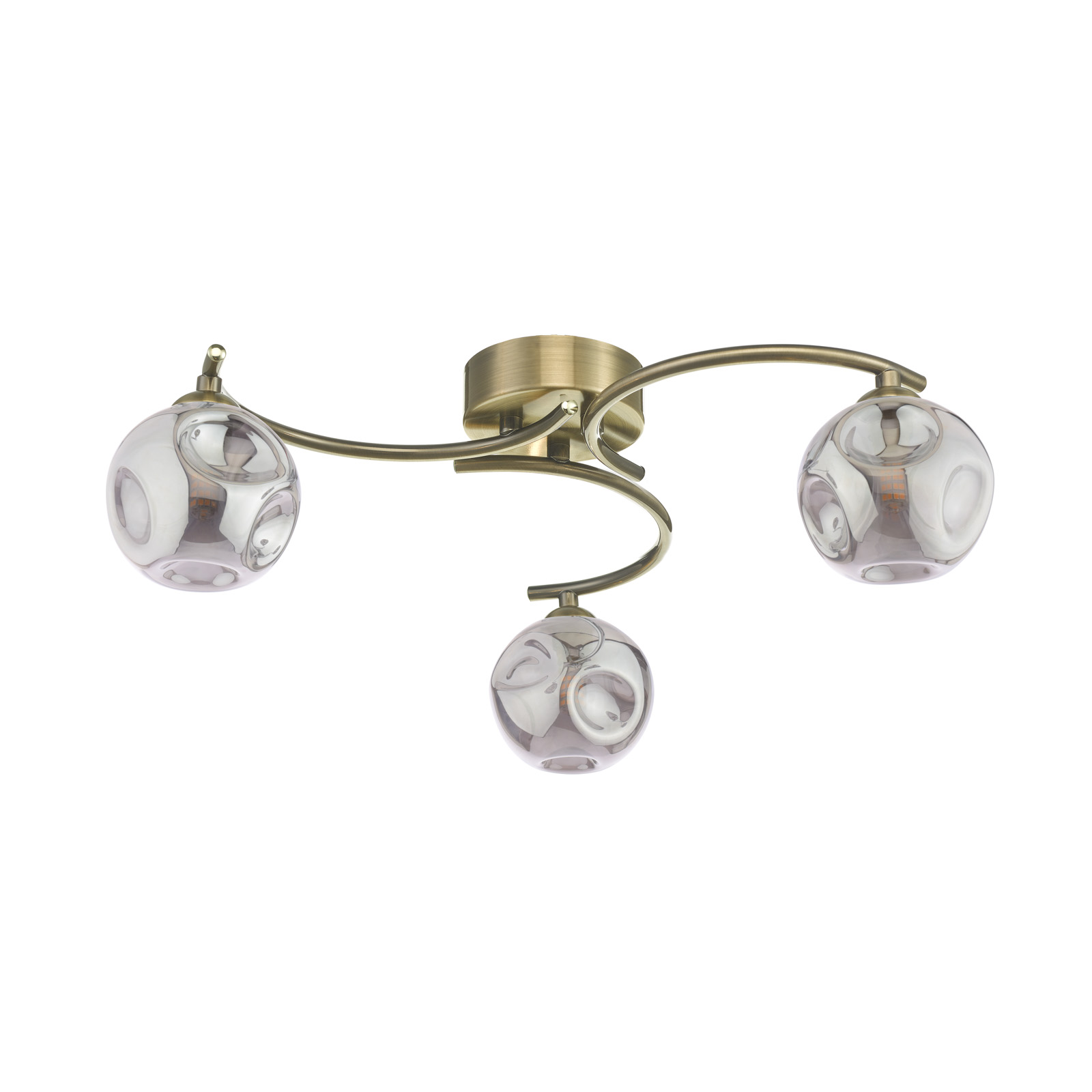 Nakita 3 Light Semi Flush Antique Brass With Closed Organic Smoked Glass