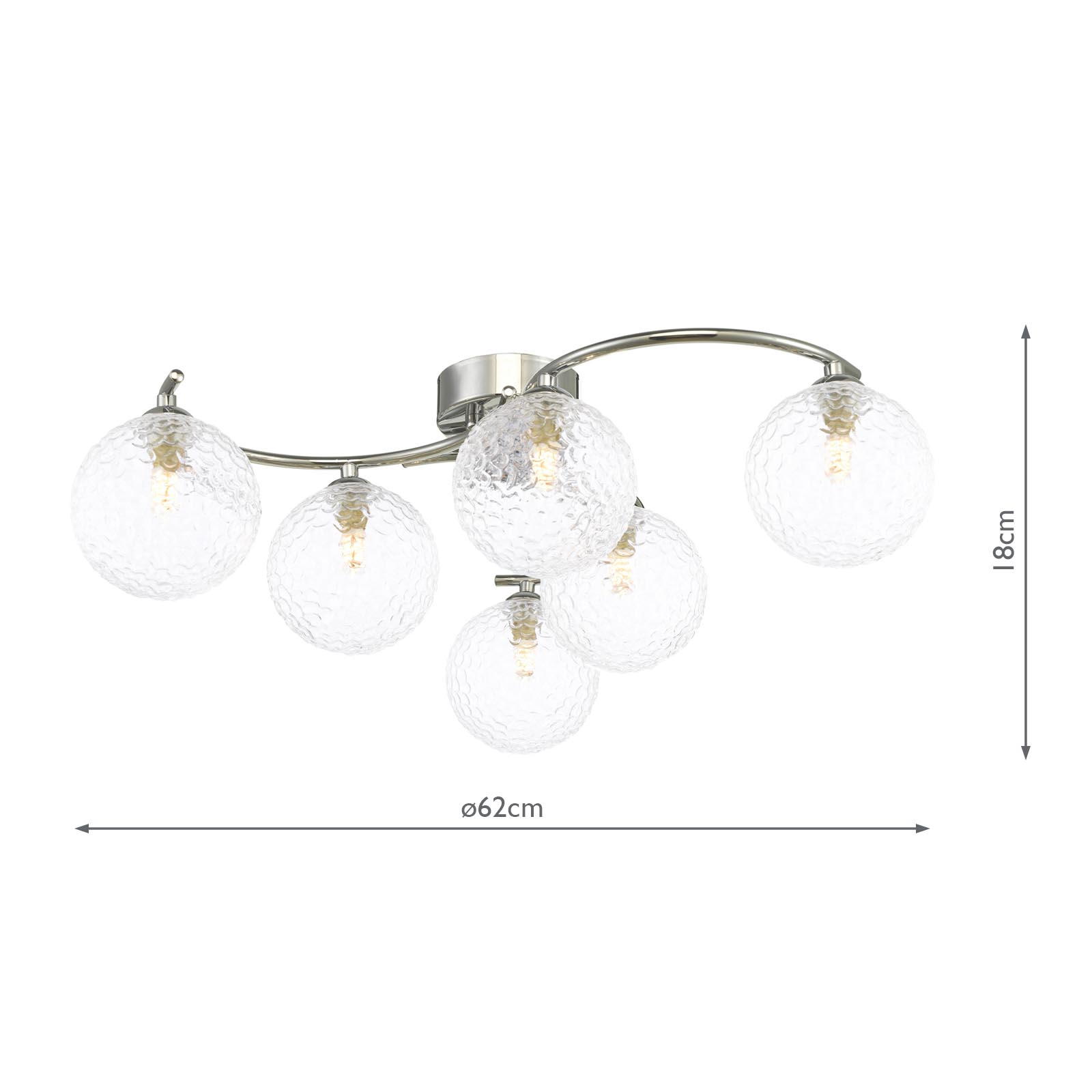 Nakita 6 Light Semi Flush Polished Chrome With Clear Hammered Glass