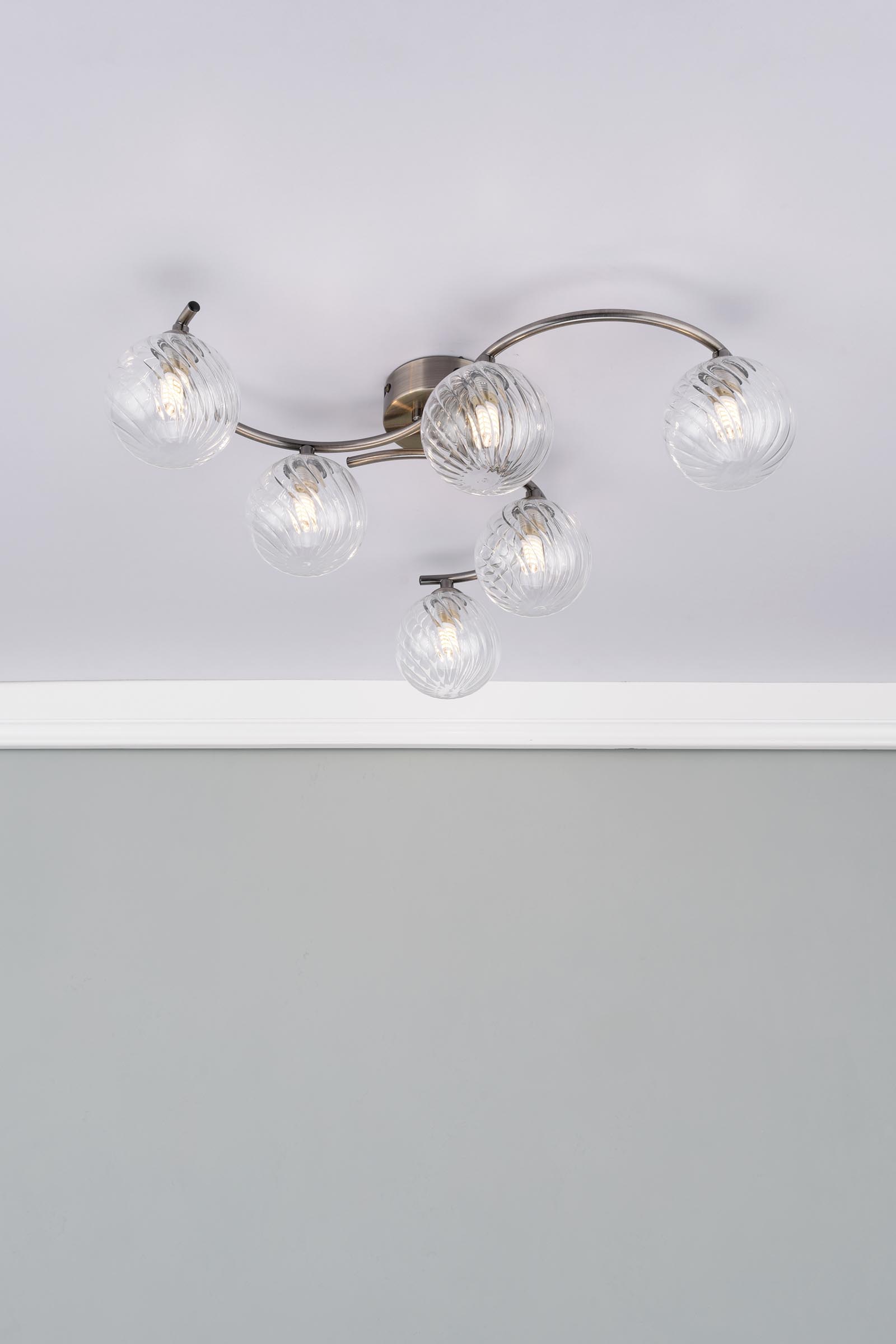 Nakita 6 Light Semi Flush Antique Brass With Twisted Glass