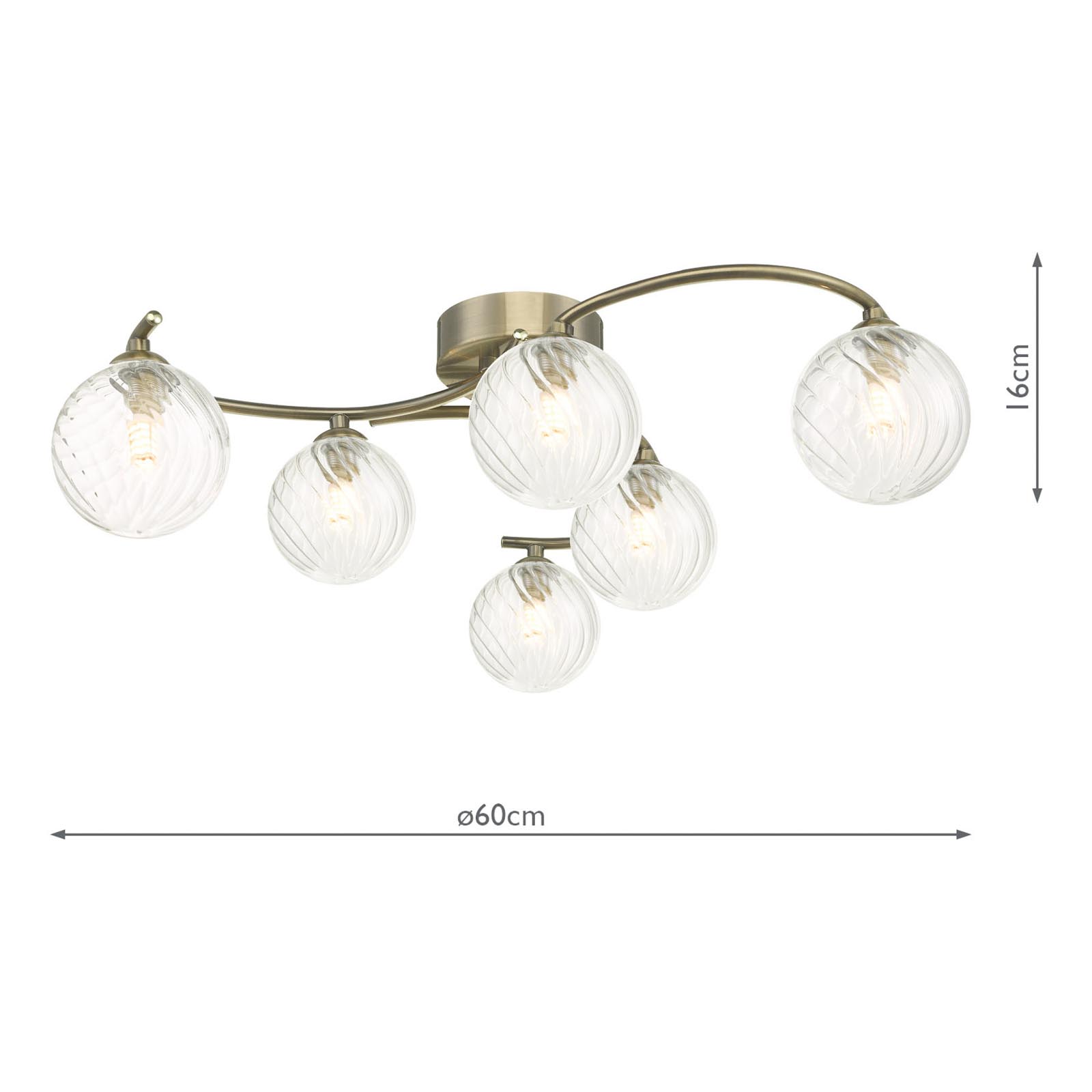 Nakita 6 Light Semi Flush Antique Brass With Twisted Glass