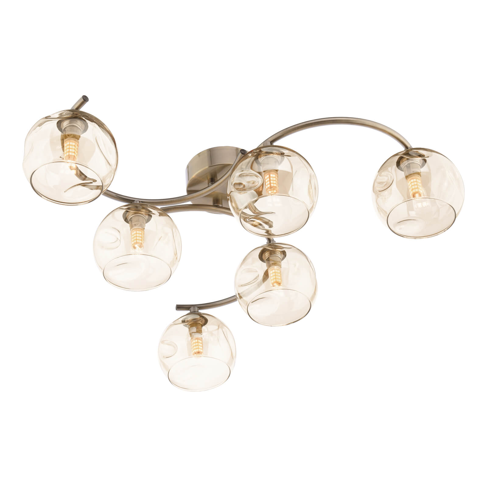 Nakita 6 Light Semi Flush Antique Brass With Organic Amber Glass