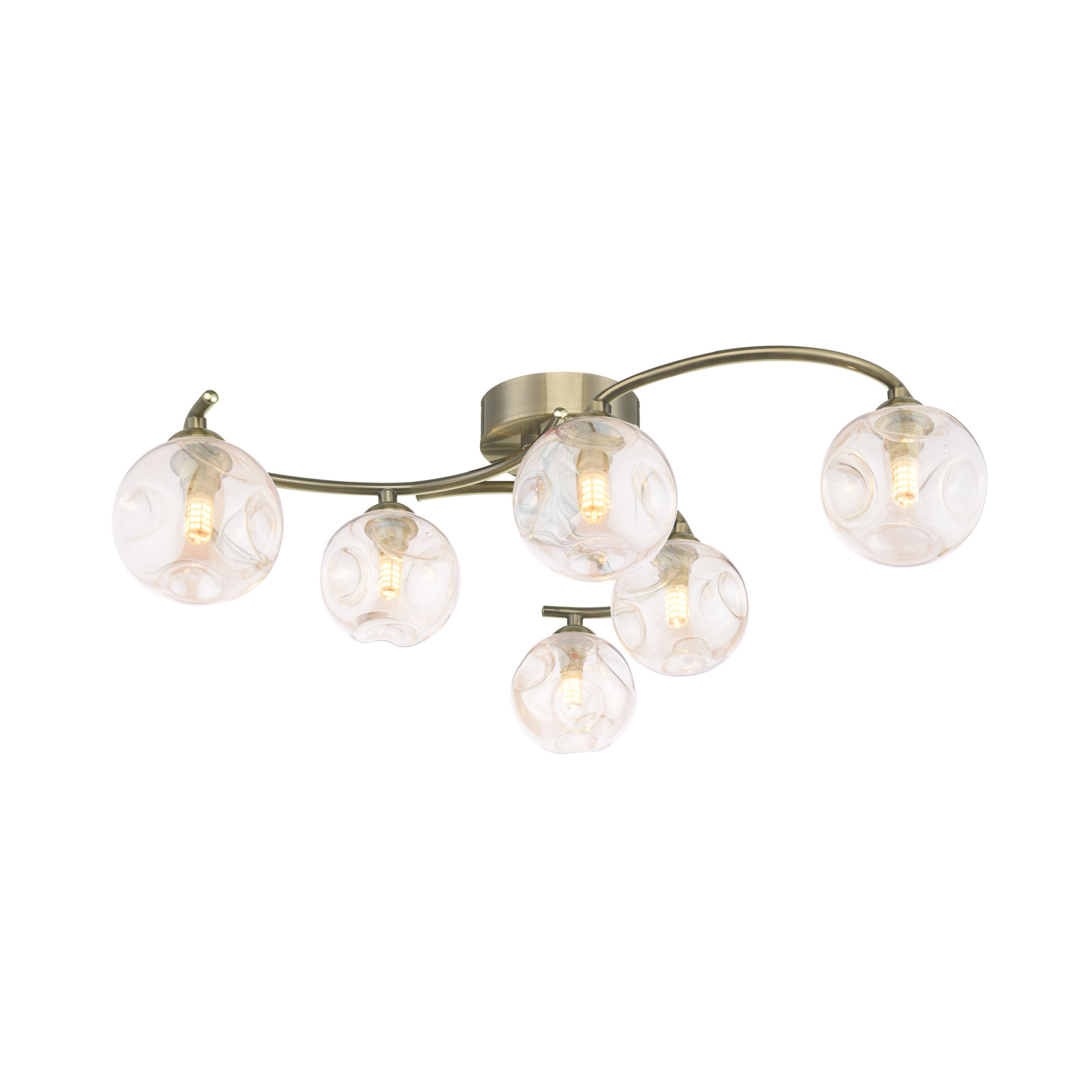 Nakita 6 Light Semi Flush Antique Brass With Closed Organic Amber Glass