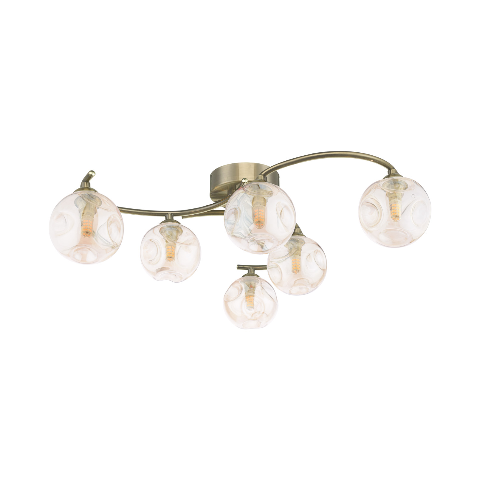 Nakita 6 Light Semi Flush Antique Brass With Closed Organic Amber Glass