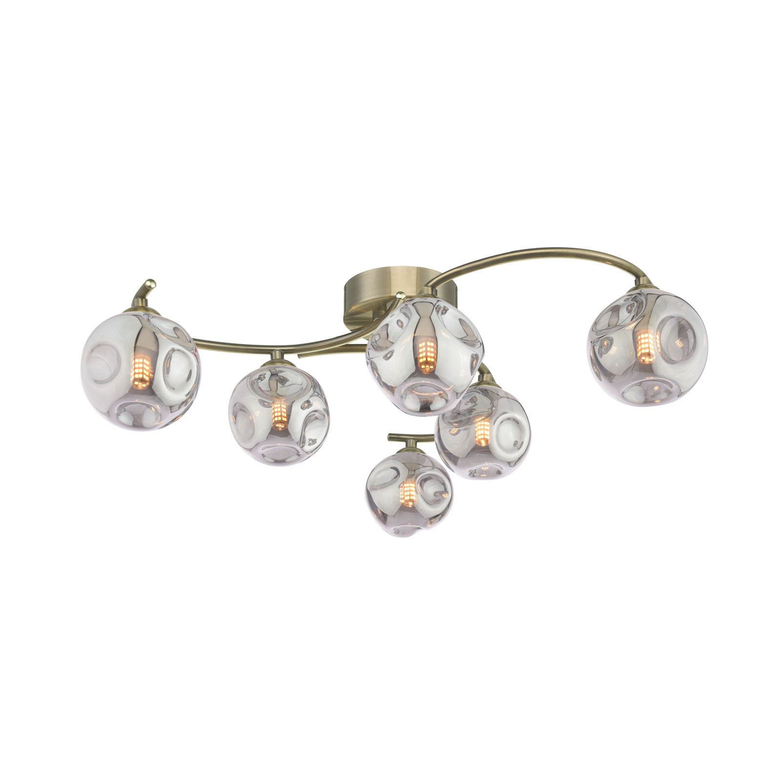 Nakita 6 Light Semi Flush Antique Brass With Closed Organic Smoked Glass