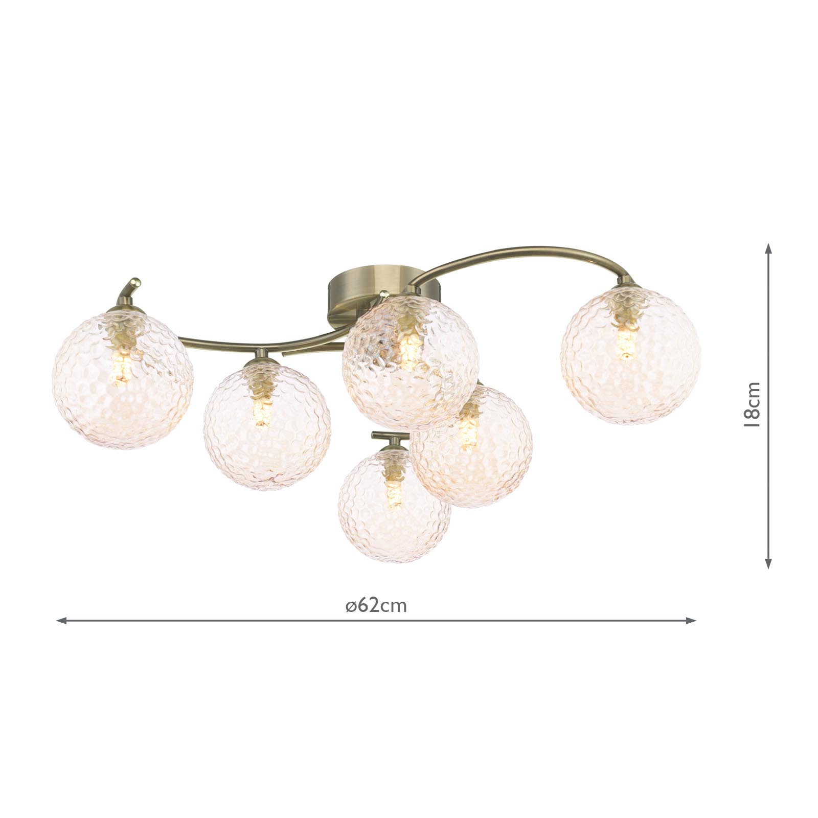 Nakita 6 Light Semi Flush Antique Brass With Amber Hammered Glass