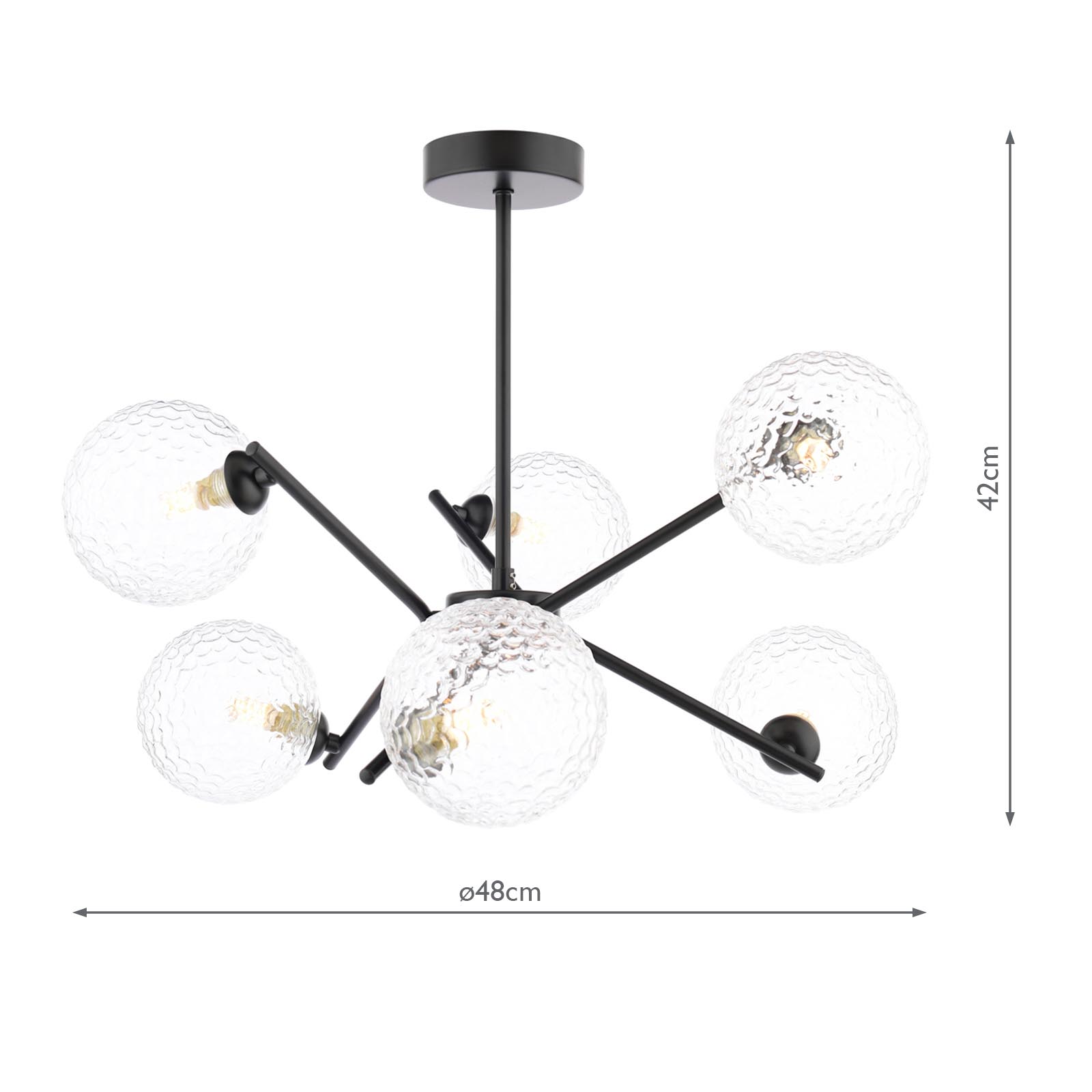 Naron 6 Light Semi-Flush Satin Black With Clear Hammered Glass