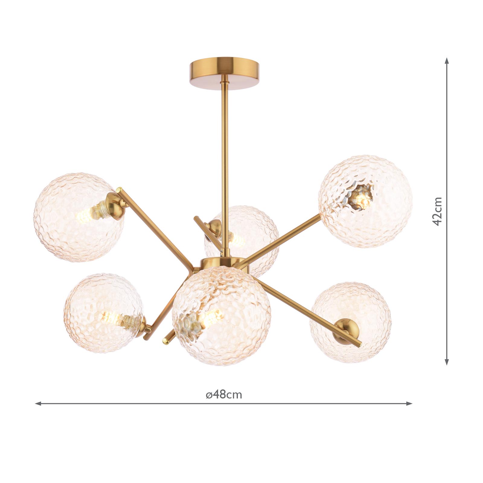 Naron 6 Light Semi-Flush Antique Bronze With Amber Hammered Glass