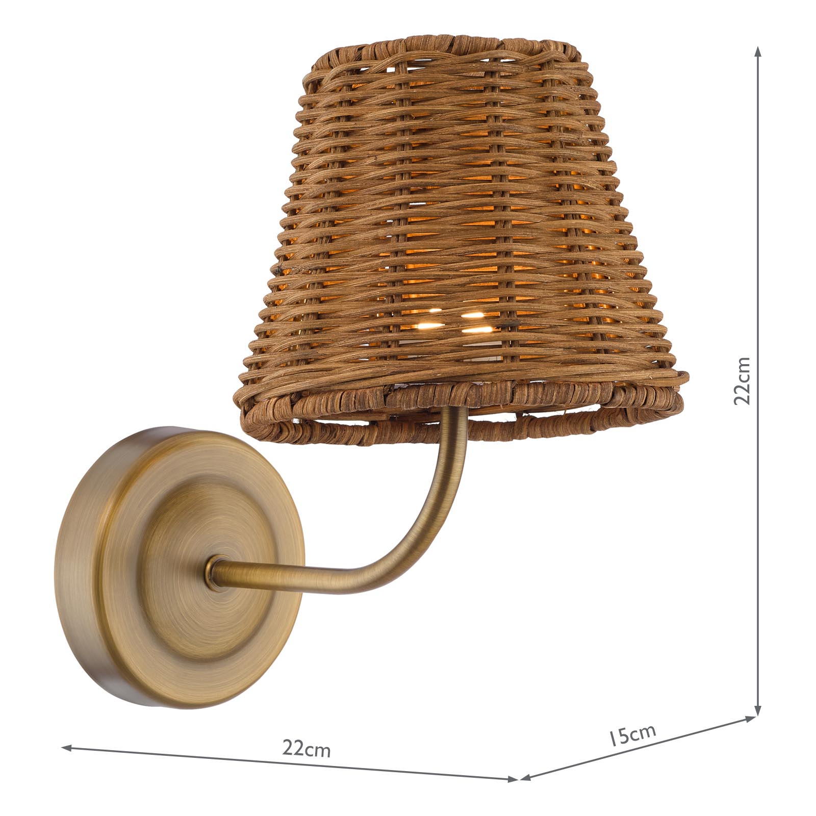 Navarro Rechargeable Wall Light Antique Bronze With Rattan Shade LED