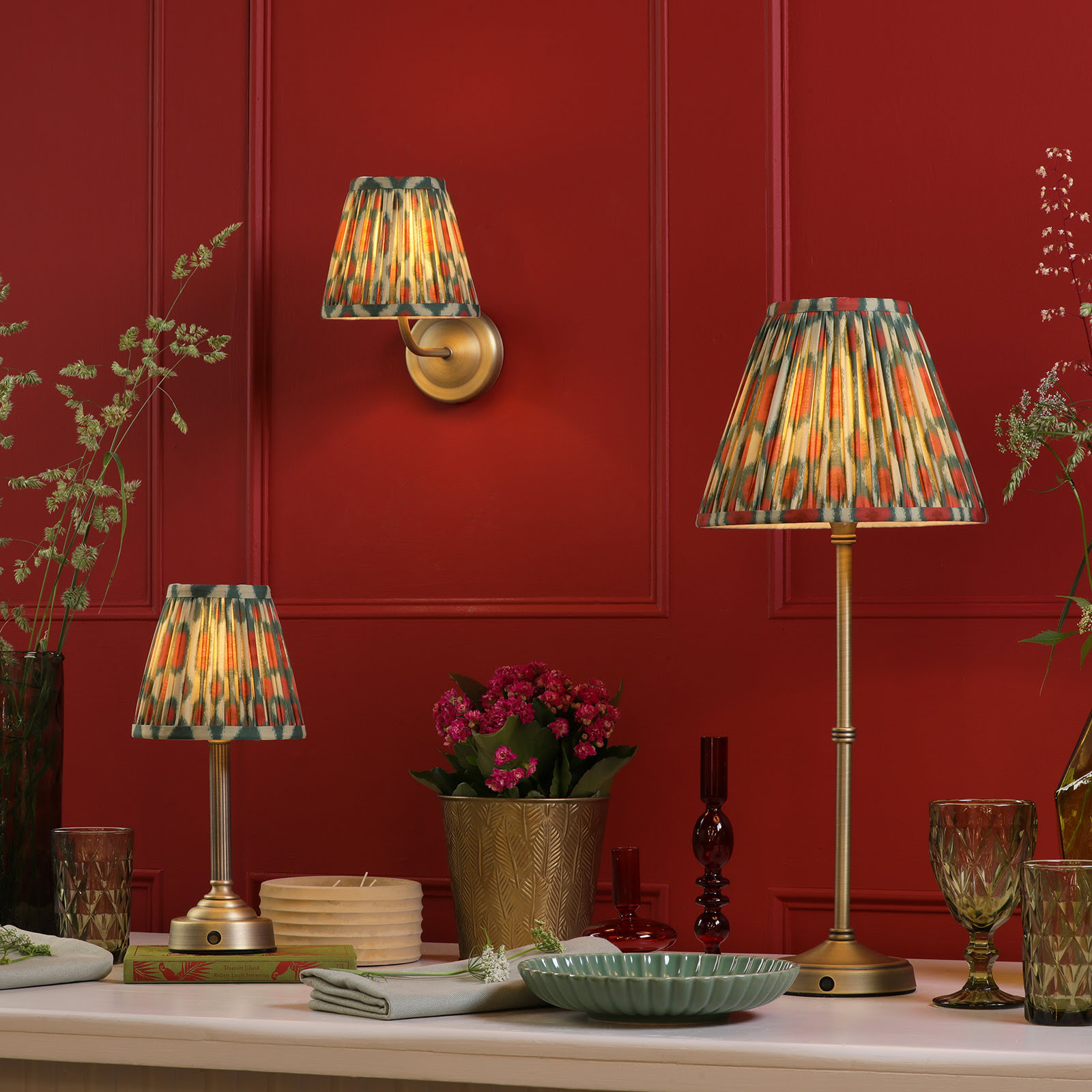 Navarro Rechargeable Wall Light Matt Antique Brass With Shade LED