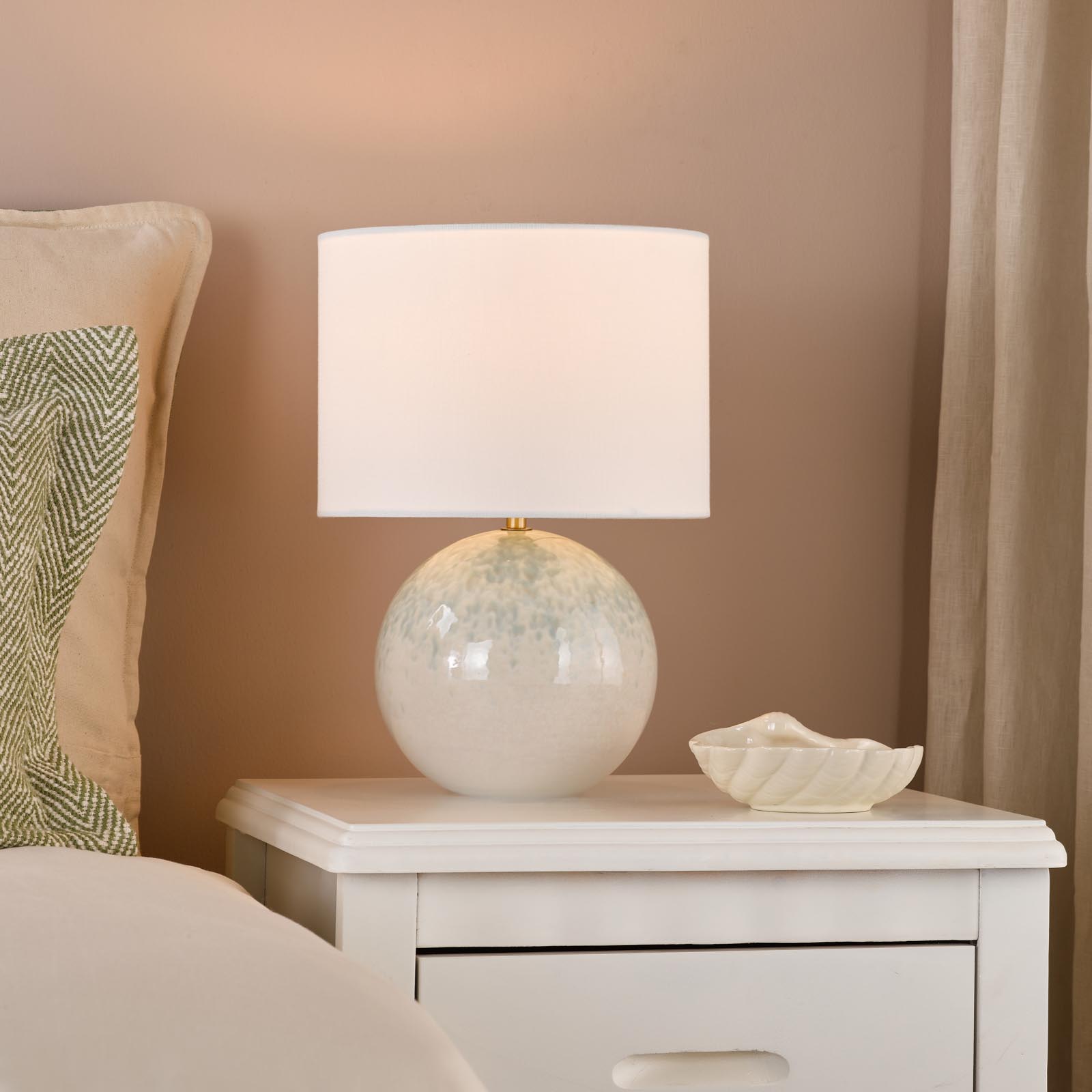 Nicolette Twin Pack Table Lamp Green and Cream Ceramic With Linen Shade