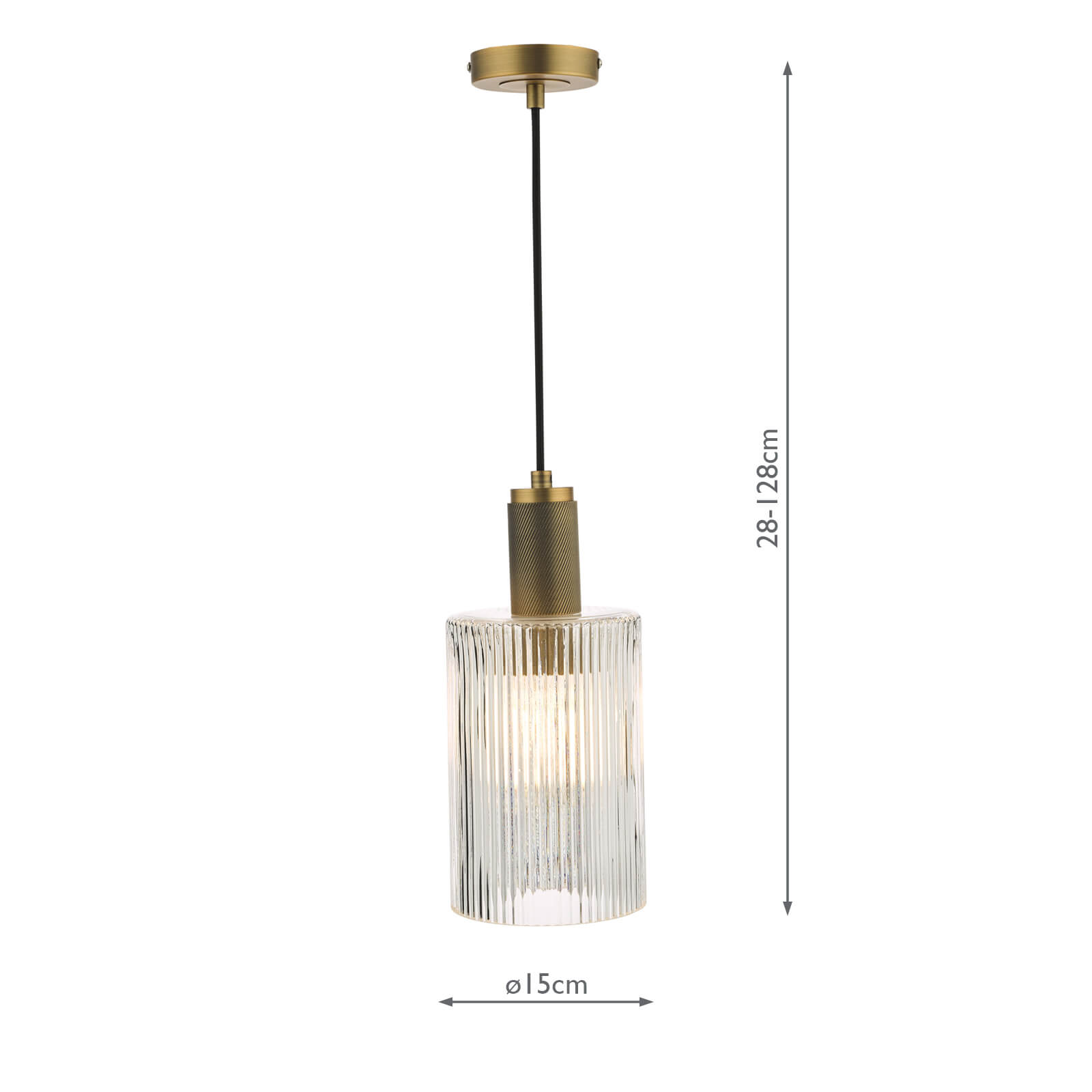 Nikolas Pendant Natural Solid Brass Ribbed Cylinder Glass 