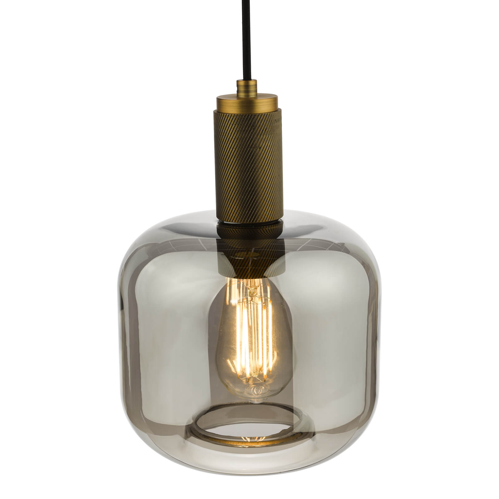 Nikolas Pendant Natural Solid Brass Smoked Glass 