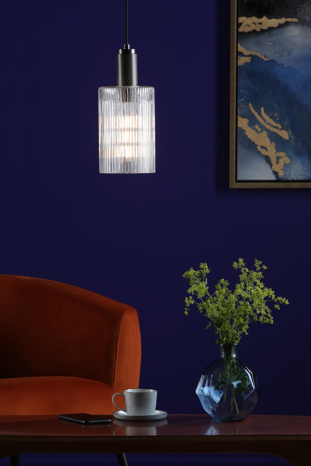 Nikolas Pendant Antique Chrome and Ribbed Glass