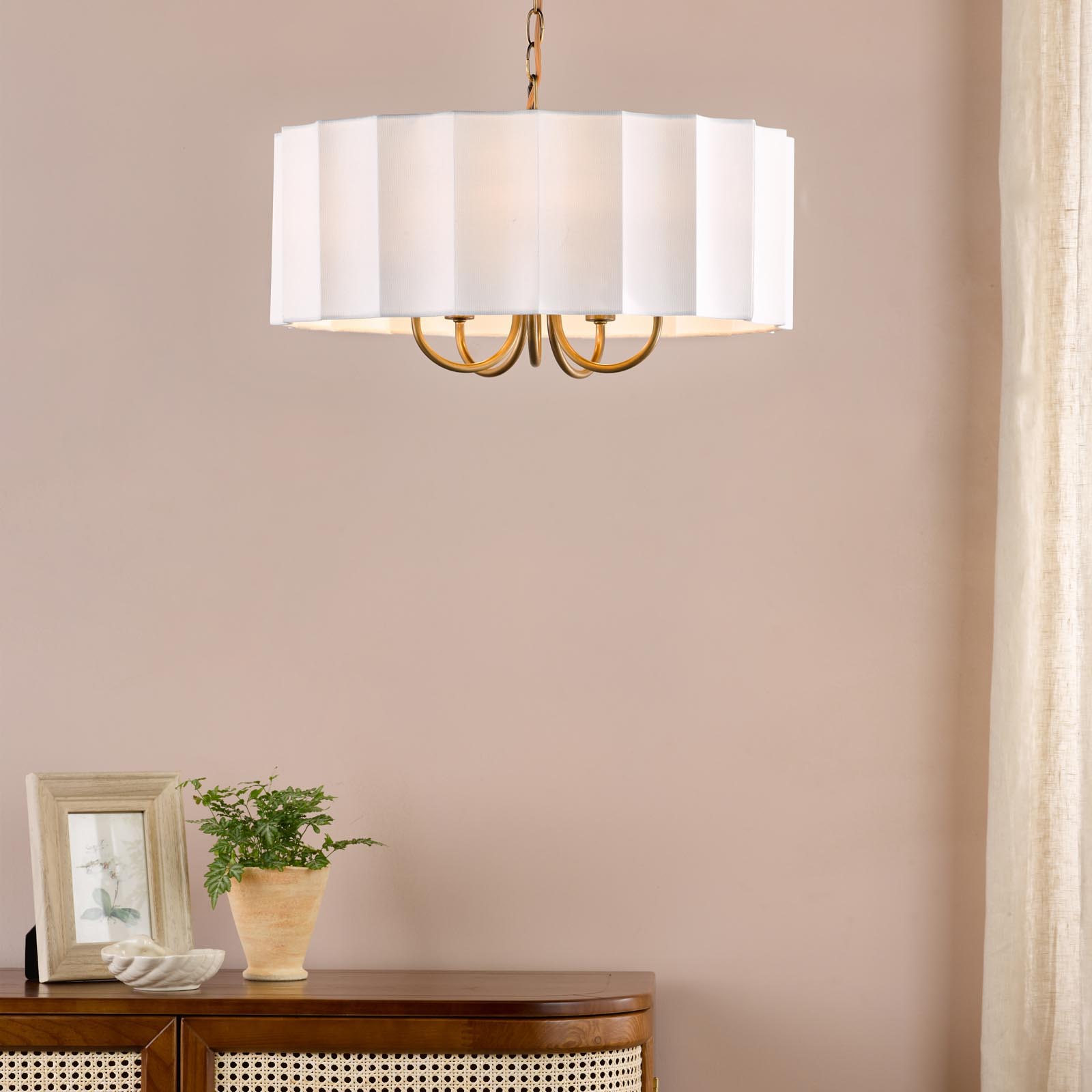 Noura 5 Light Pendant Antique Bronze and Ivory Scallop Shade