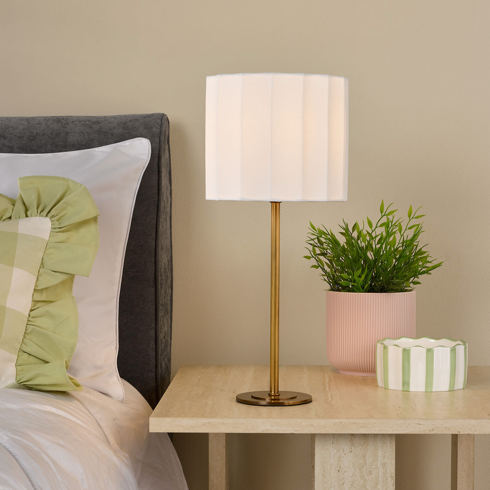 Noura Table Lamp Antique Bronze and Ivory With Shade