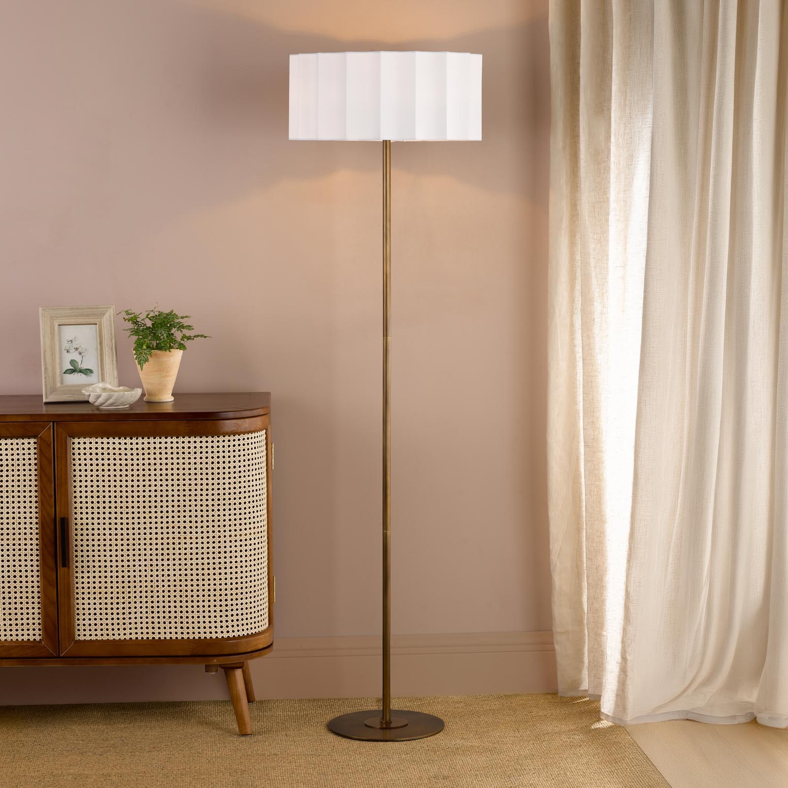 Noura Floor Lamp Antique Bronze and Ivory Ivory Scallop Shade