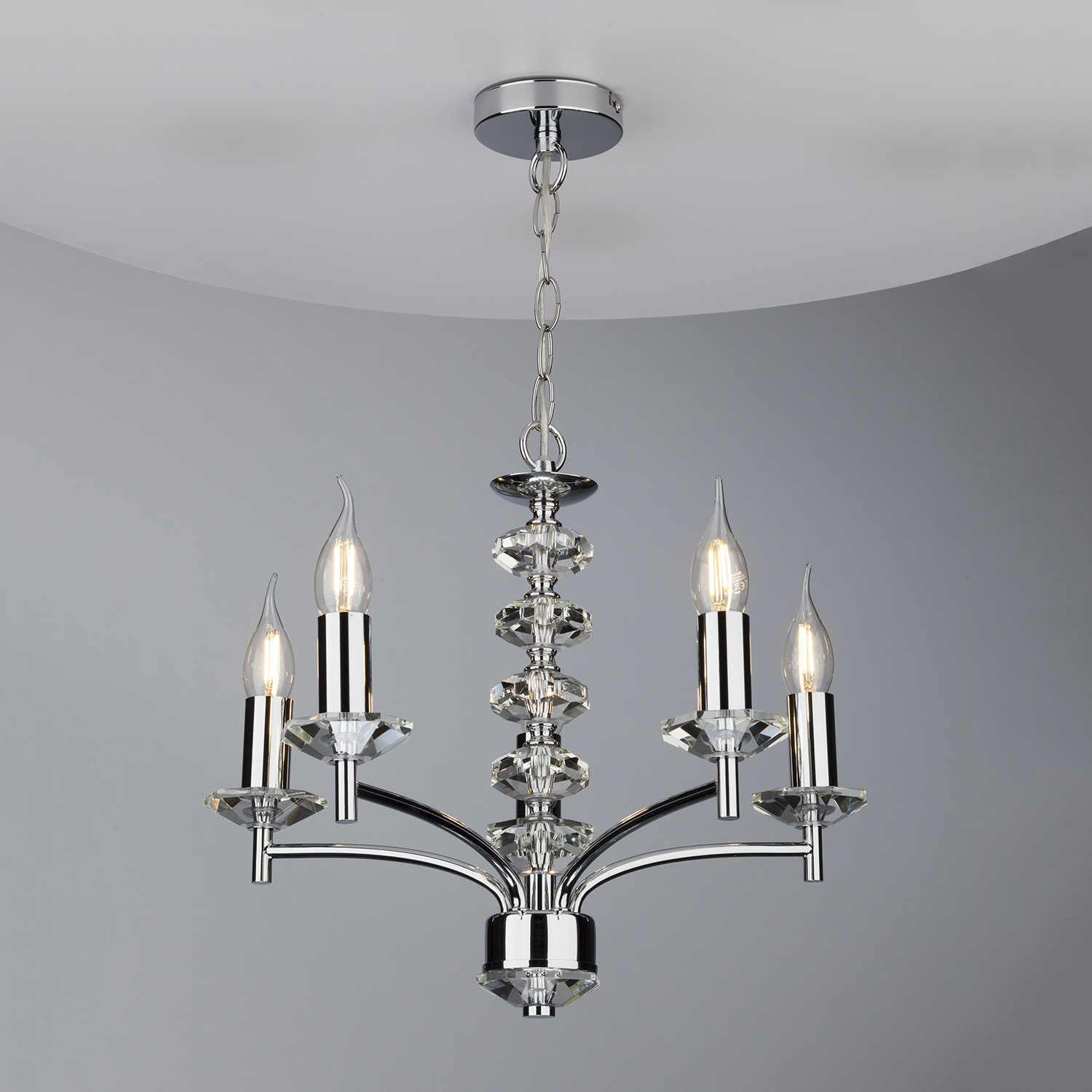 Oleana 5 Light Armed Pendant Polished Chrome and Crystal Fitting Only