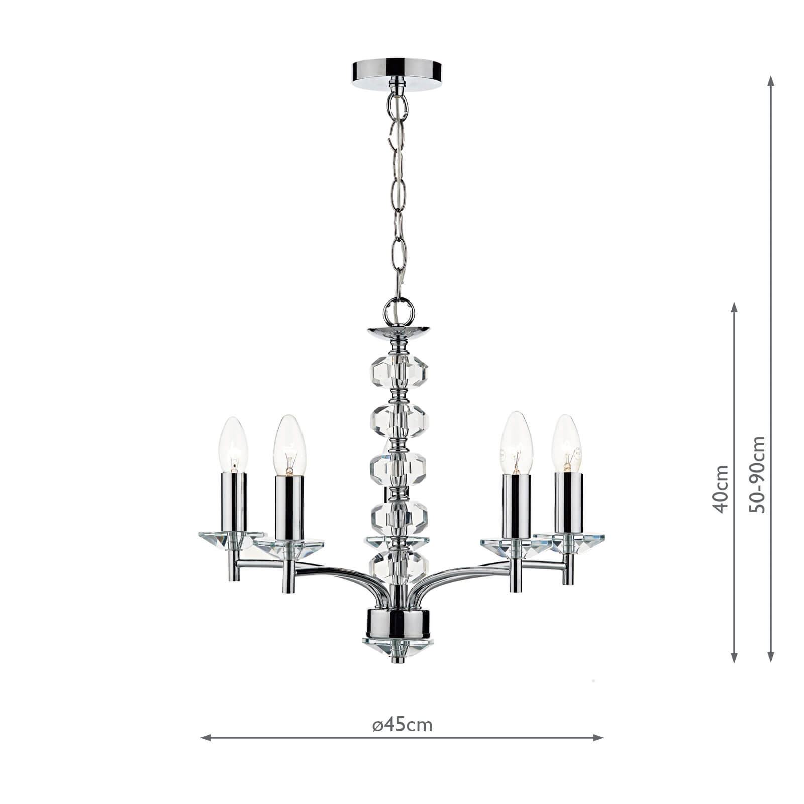 Oleana 5 Light Armed Pendant Polished Chrome and Crystal Fitting Only