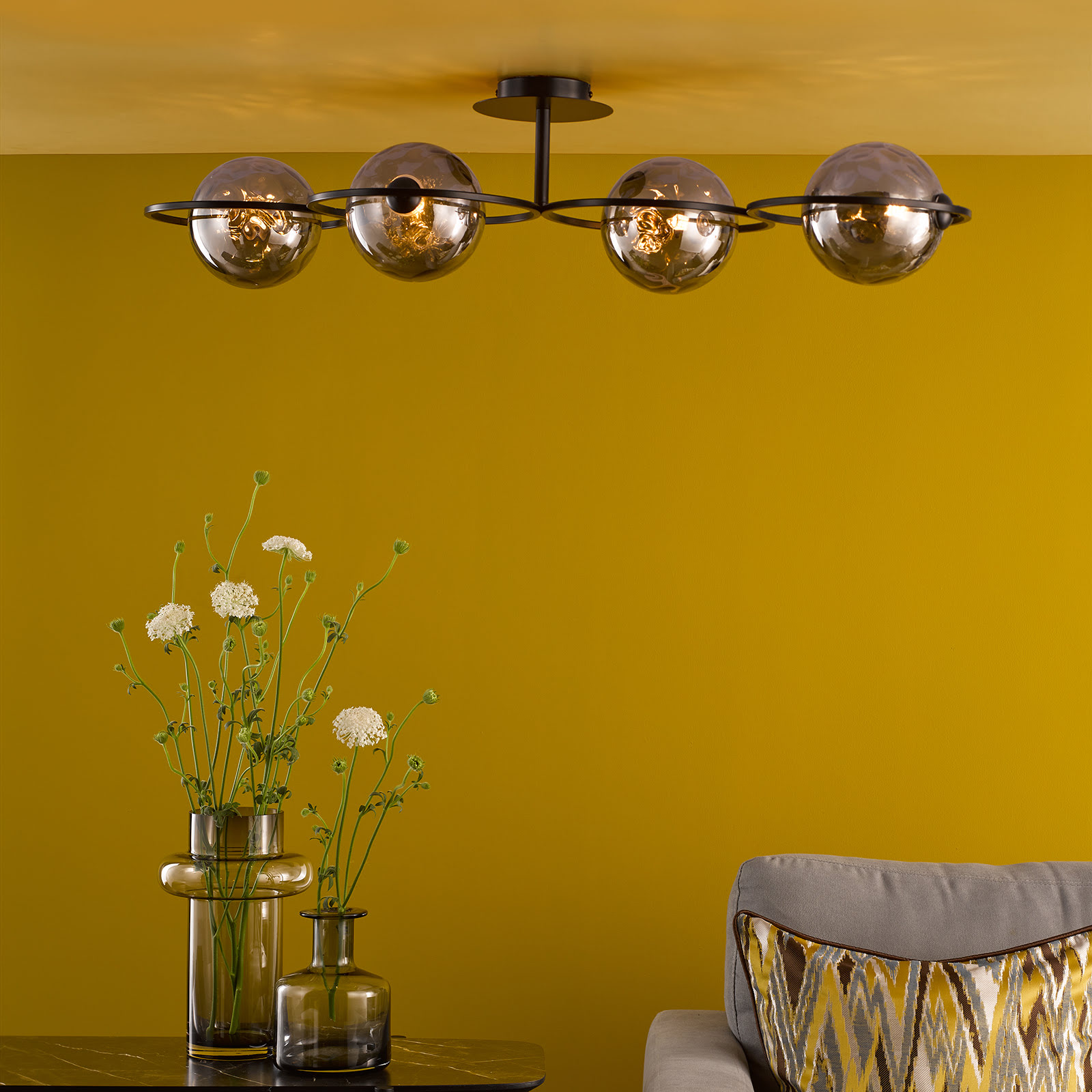 Olympus 4 Light Semi-Flush Matt Black With Smoked Dimpled Glass