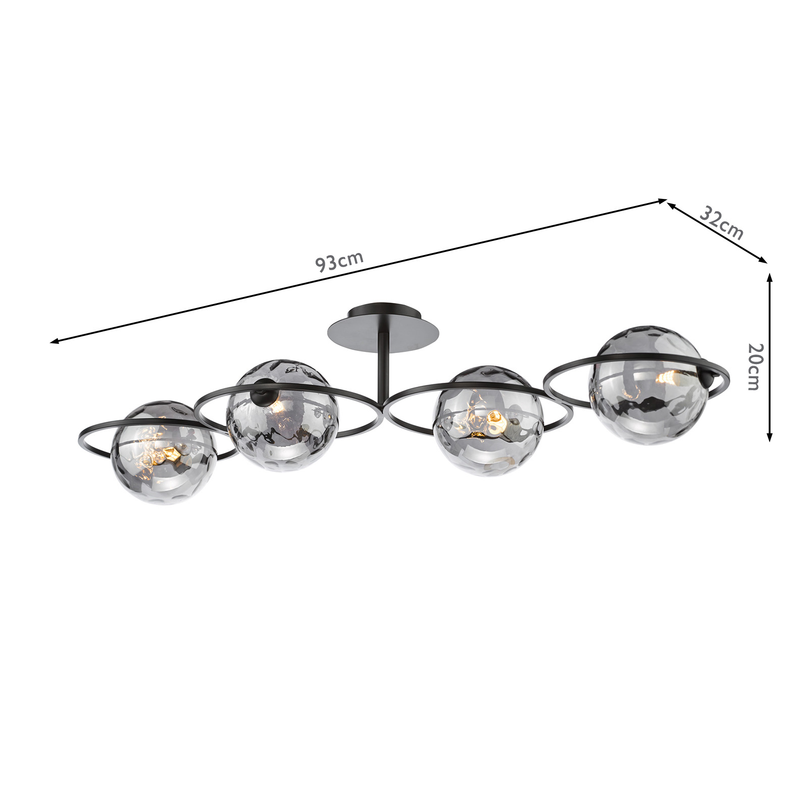 Olympus 4 Light Semi-Flush Matt Black With Smoked Dimpled Glass