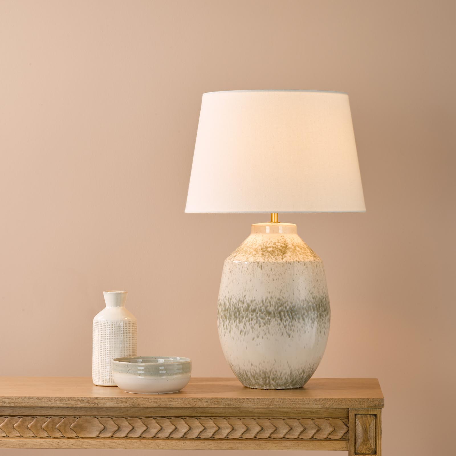 Omari Table Lamp Green Ceramic and Antique Brass With Shade
