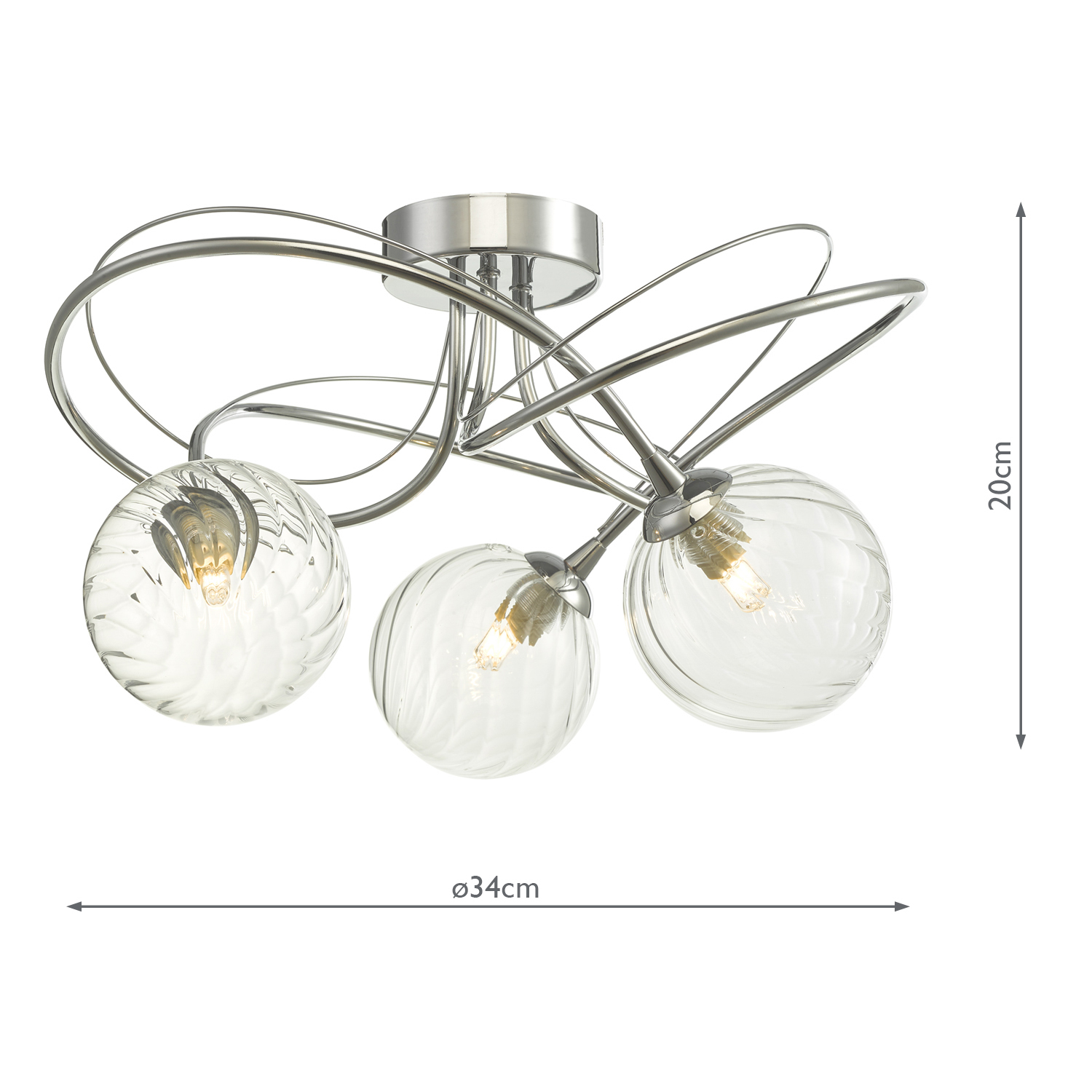 Onawa 3 Light Semi Flush Polished Chrome With Twisted Glass