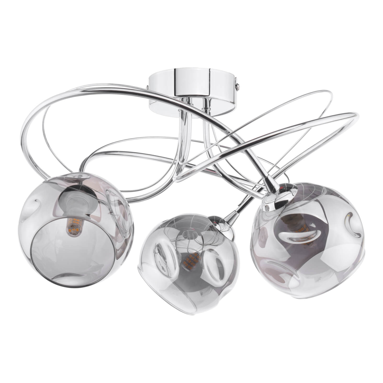 Onawa 3 Light Semi Flush Polished Chrome With Organic Smoked Glass