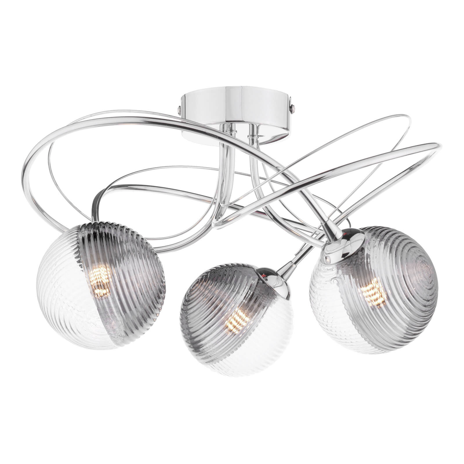 Onawa 3 Light Semi Flush Polished Chrome With Smoked/Clear Ribbed Glass