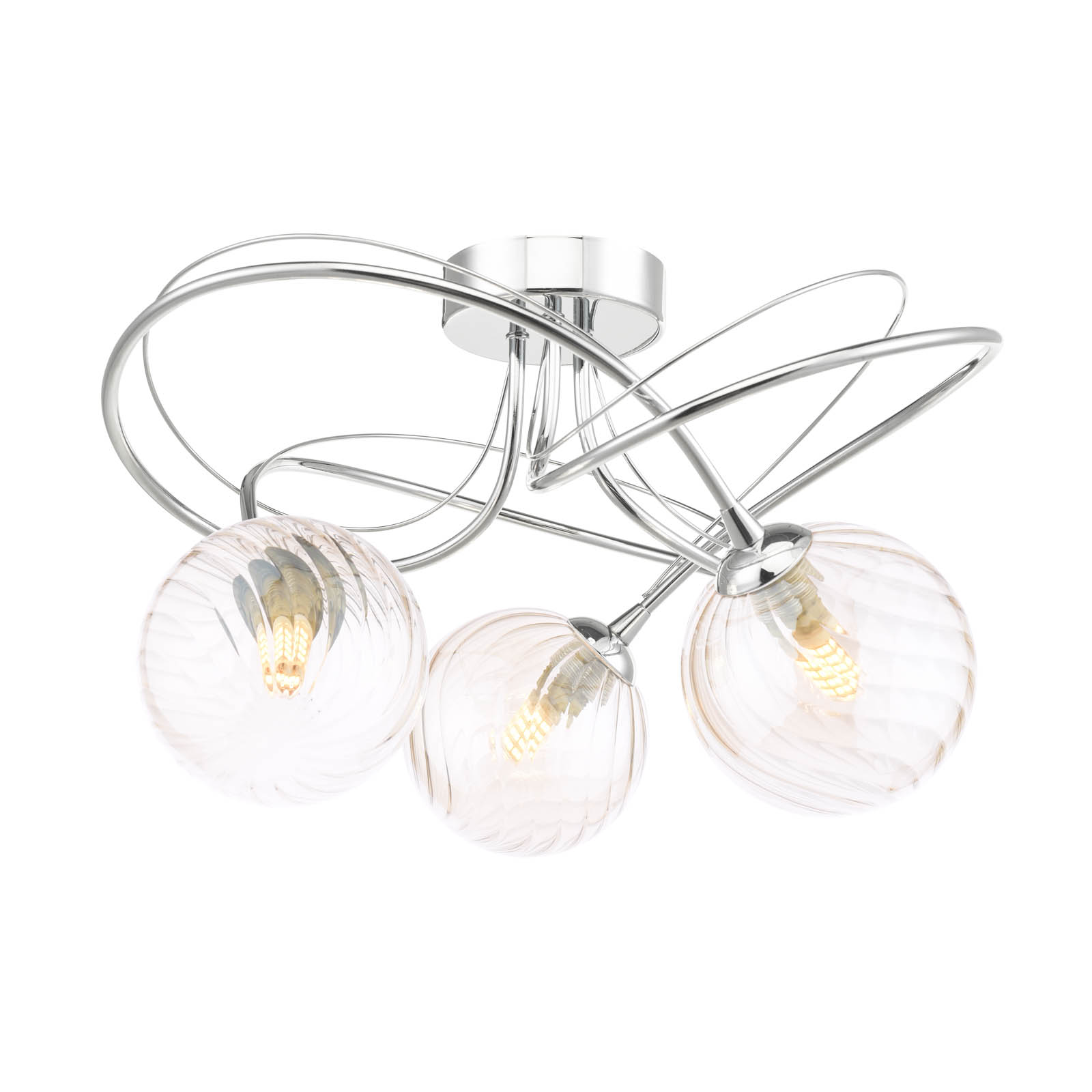 Onawa 3 Light Semi Flush Polished Chrome With Twisted Amber Glass