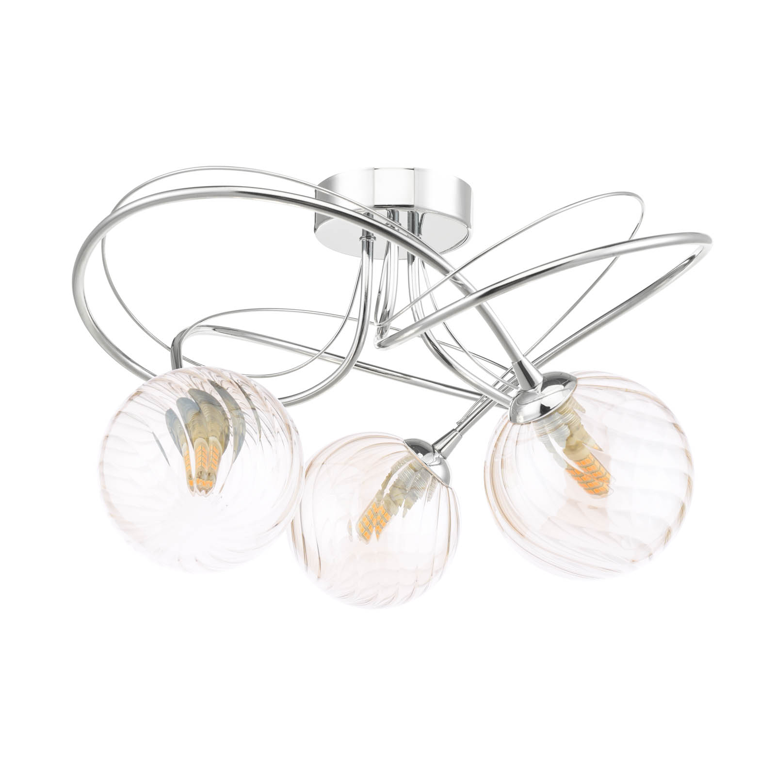Onawa 3 Light Semi Flush Polished Chrome With Twisted Amber Glass
