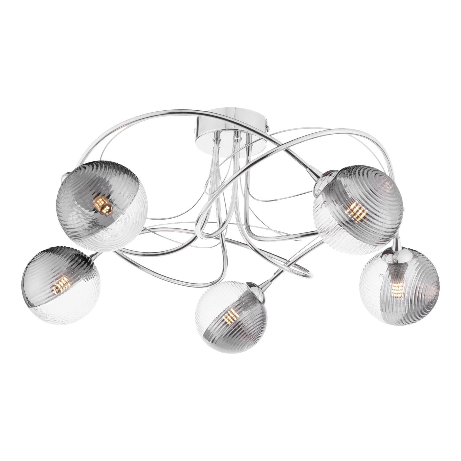 Onawa 5lt Semi Flush Polished Chrome With Smoked/Clear Ribbed Glass