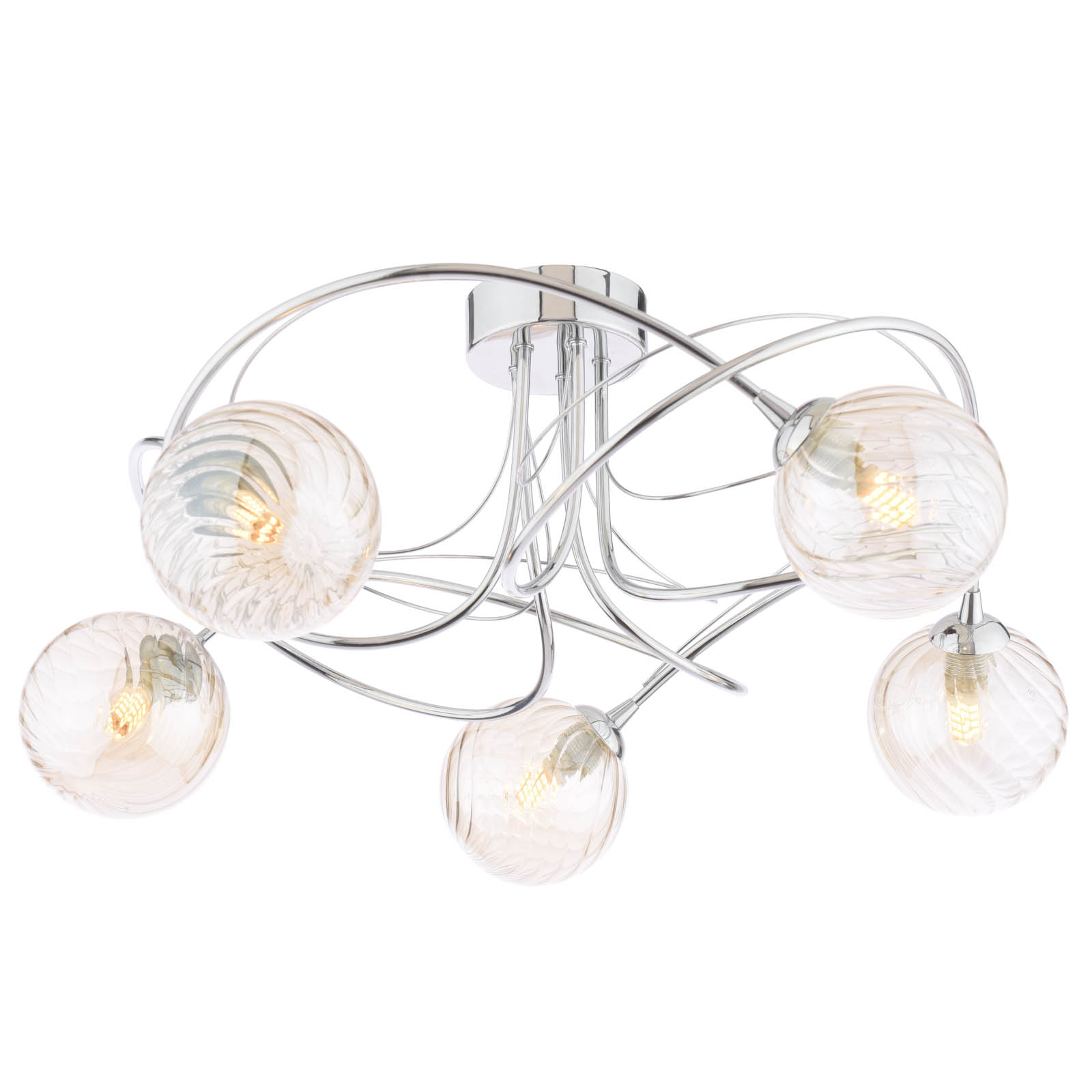 Onawa 5 Light Semi Flush Polished Chrome With Twisted Amber Glass