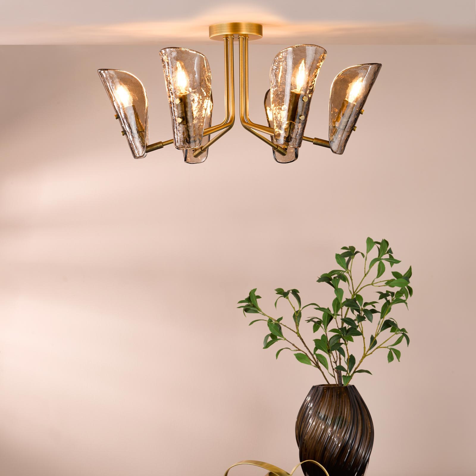 Ordelle 6 Light Adjustable Semi-Flush Antique Bronze and Tea Smoked Glass