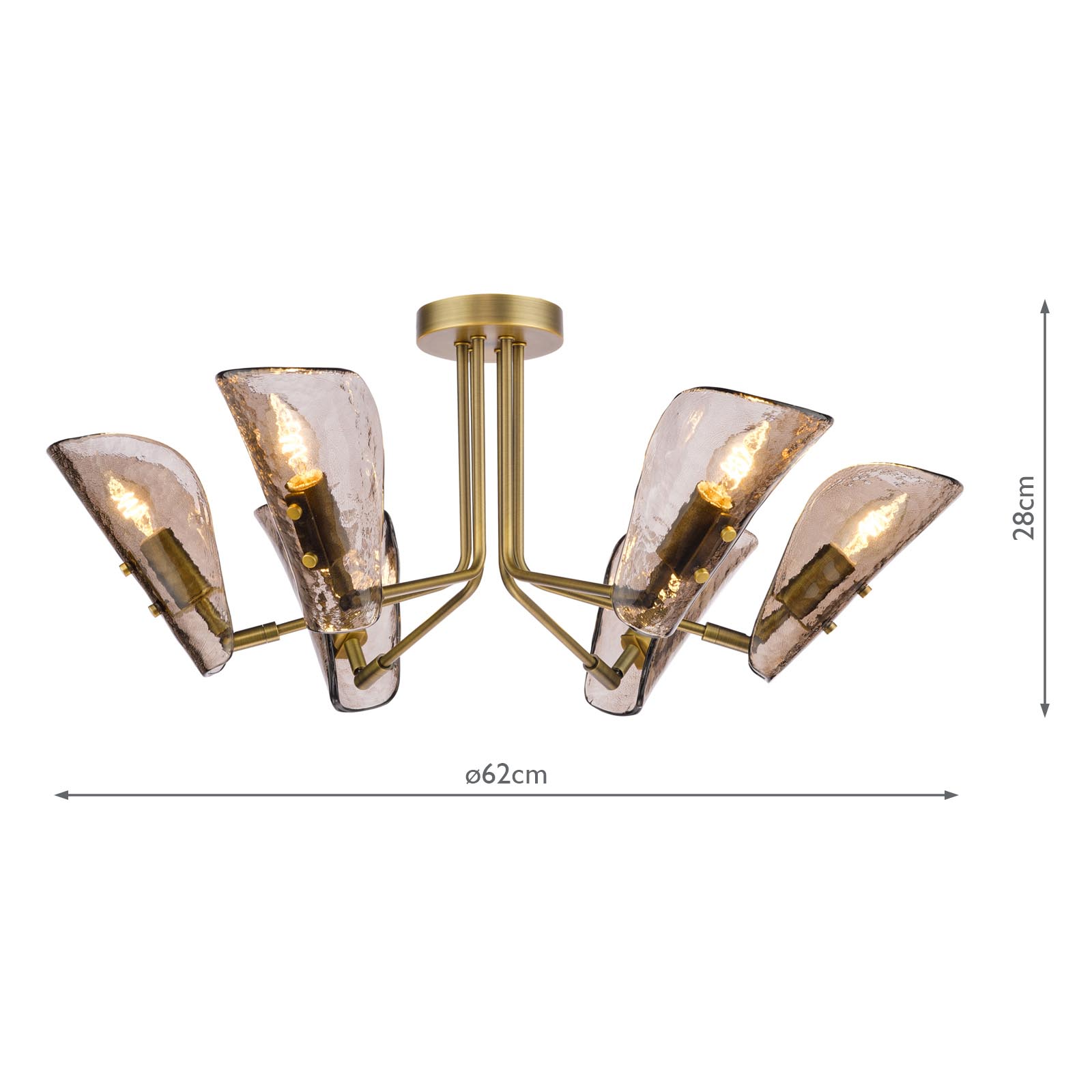 Ordelle 6 Light Adjustable Semi-Flush Antique Bronze and Tea Smoked Glass
