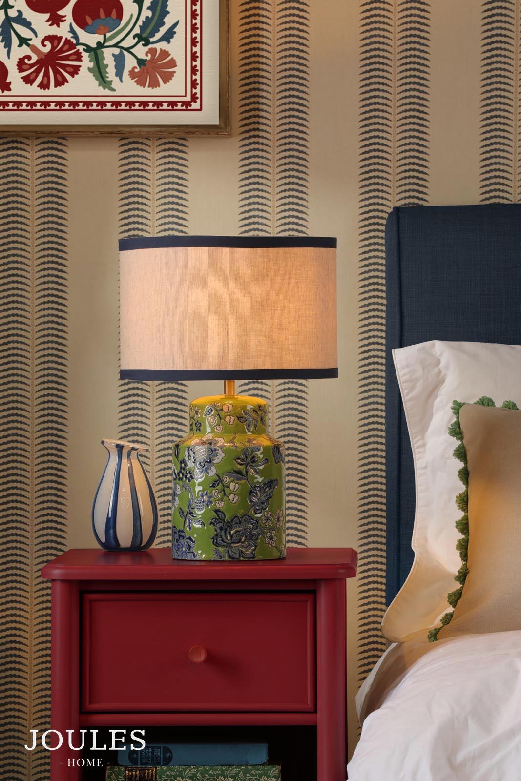 Joules Tyntesfield Table Lamp Green Ceramic and Antique Brass With Shade